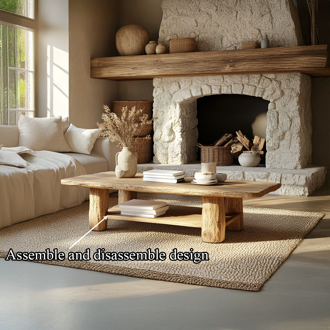 Rustic Natural Coffee Table Living Room Or Fireplace Room SINLSACF228