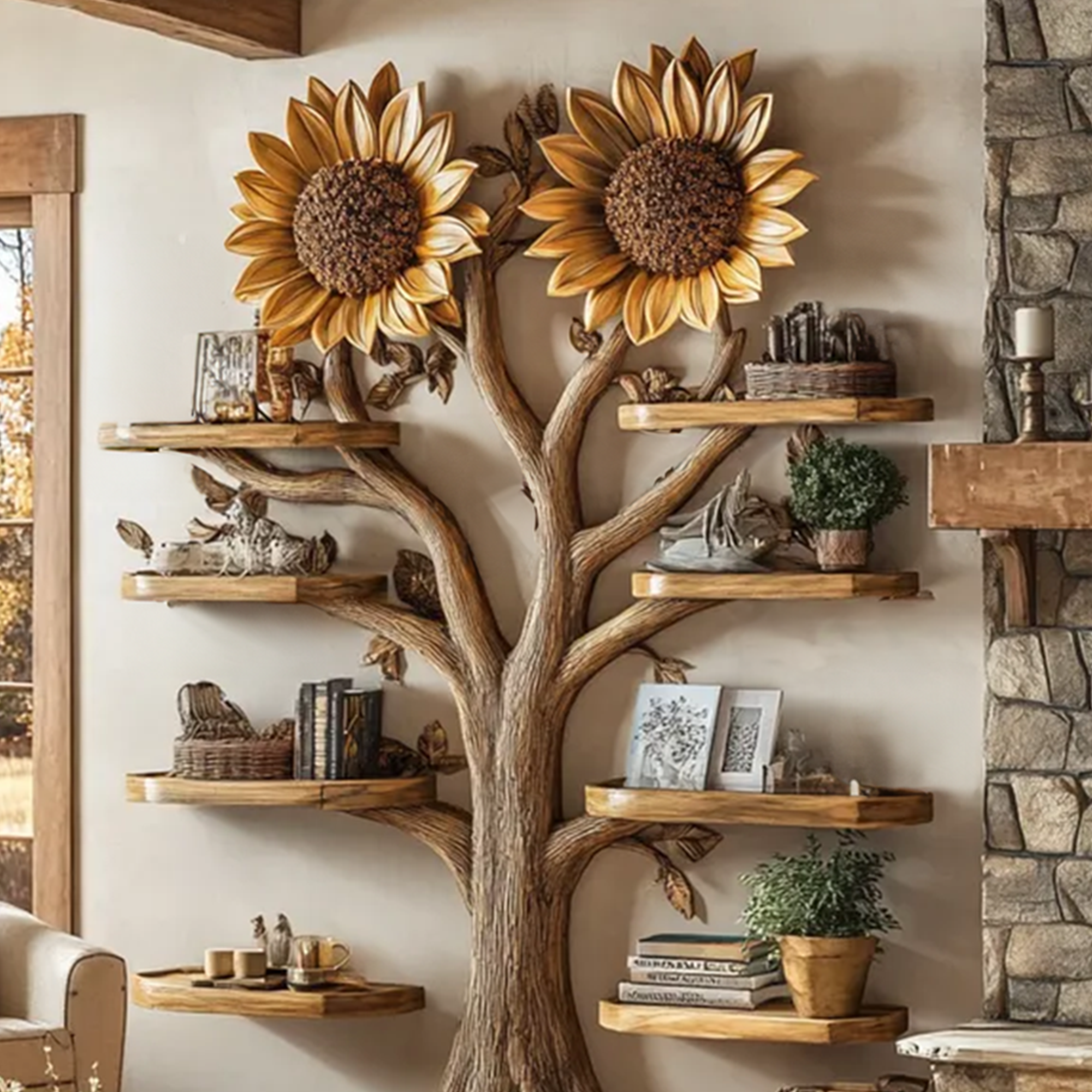 Driftwood Branch Tree Bookshelf Wall Mounted Shelf SINLTB113