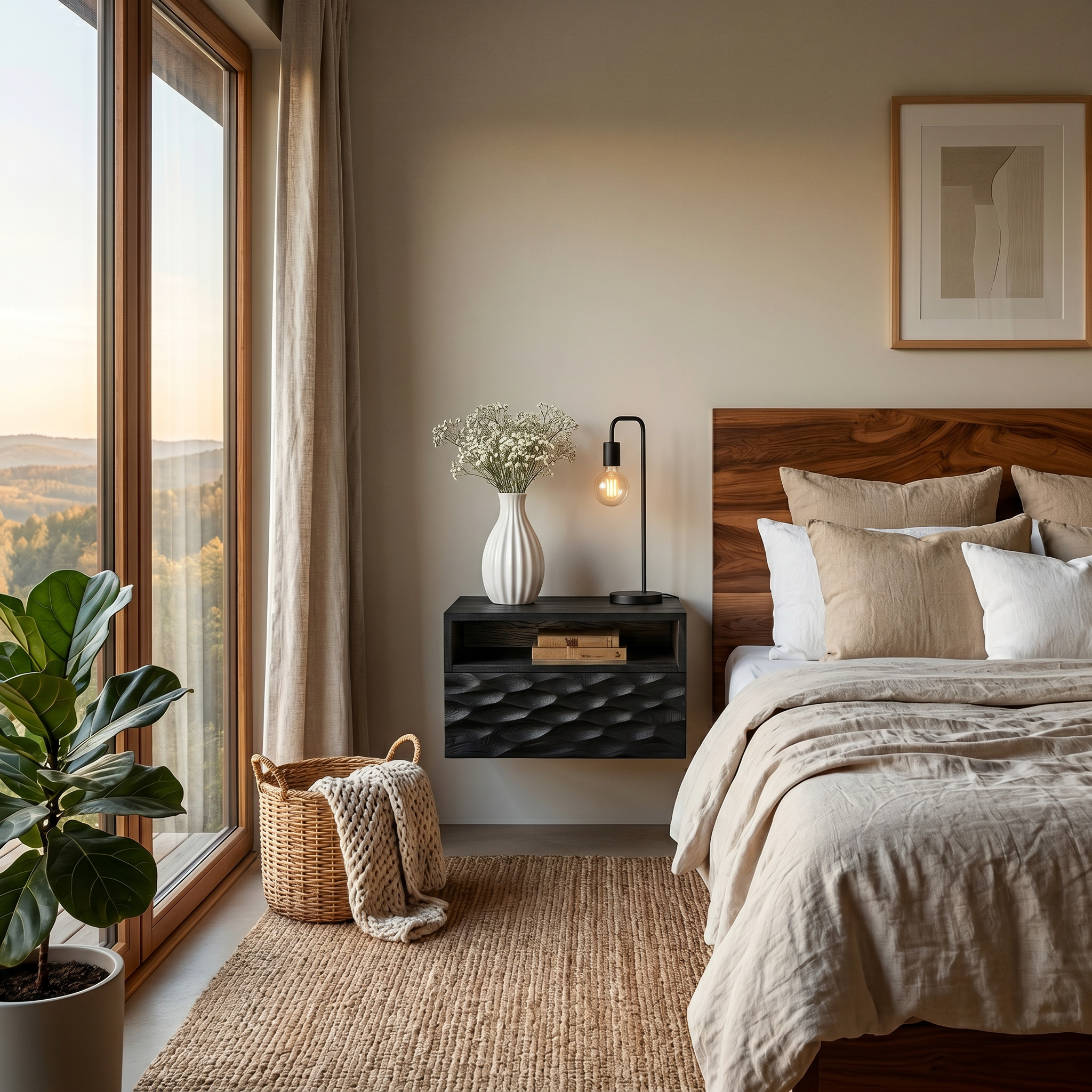 Modern Wooden Wall Mounted Nightstand With Open Shelf For Bedroom RTTHTTNS029