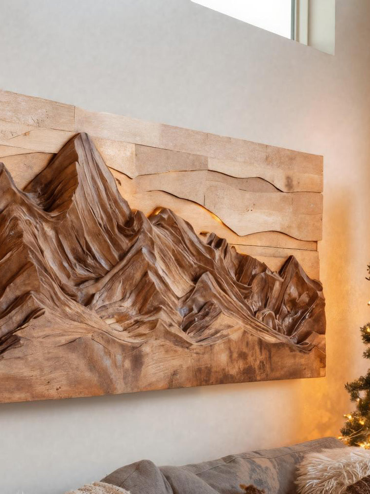 Mountain Wall Art With Layered Carved Design For Holiday Decor SITHHNCM001