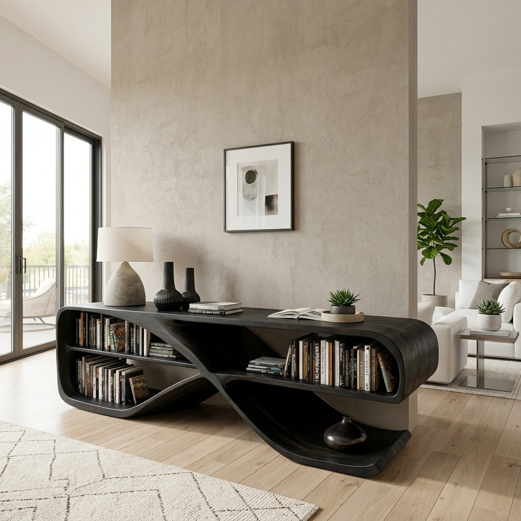 Modern Organic Wooden Console Table For Living Decor RTTHHNCS006