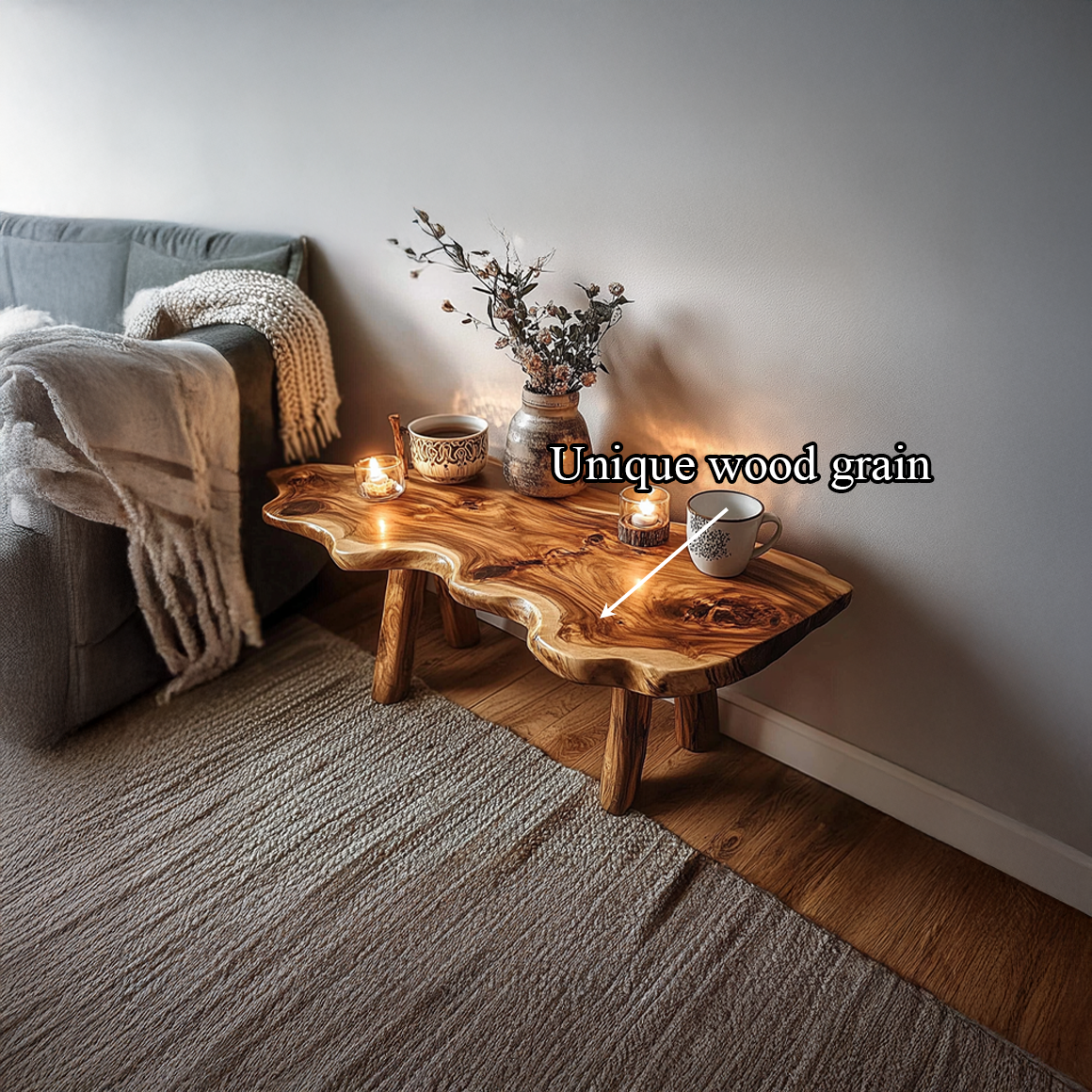 Rustic Natural Shape Coffee Table Living Room Cabin Room SINLSACF219
