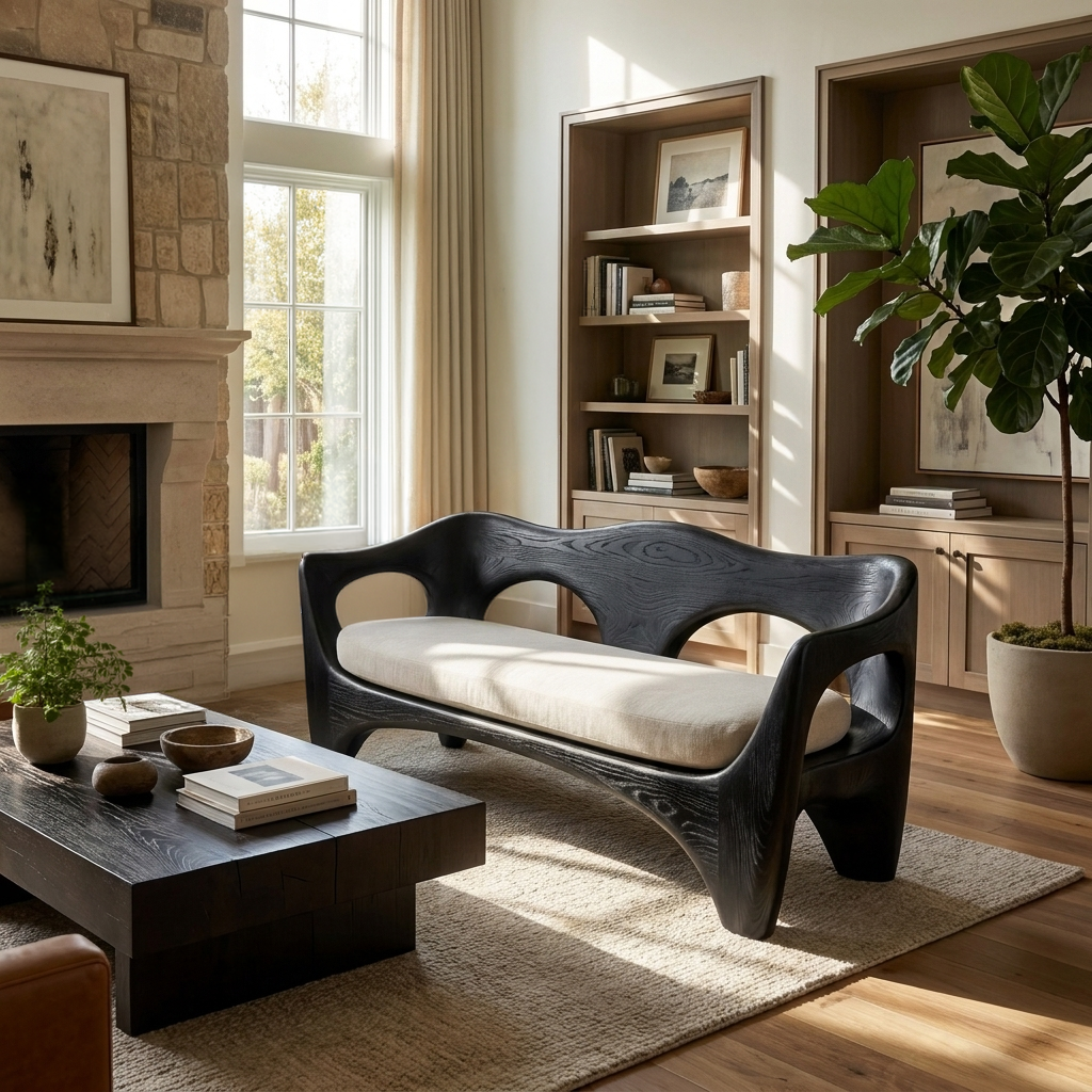 Mid Century Wood Sofa Sculptural Frame For Patio RTTHTTSF035
