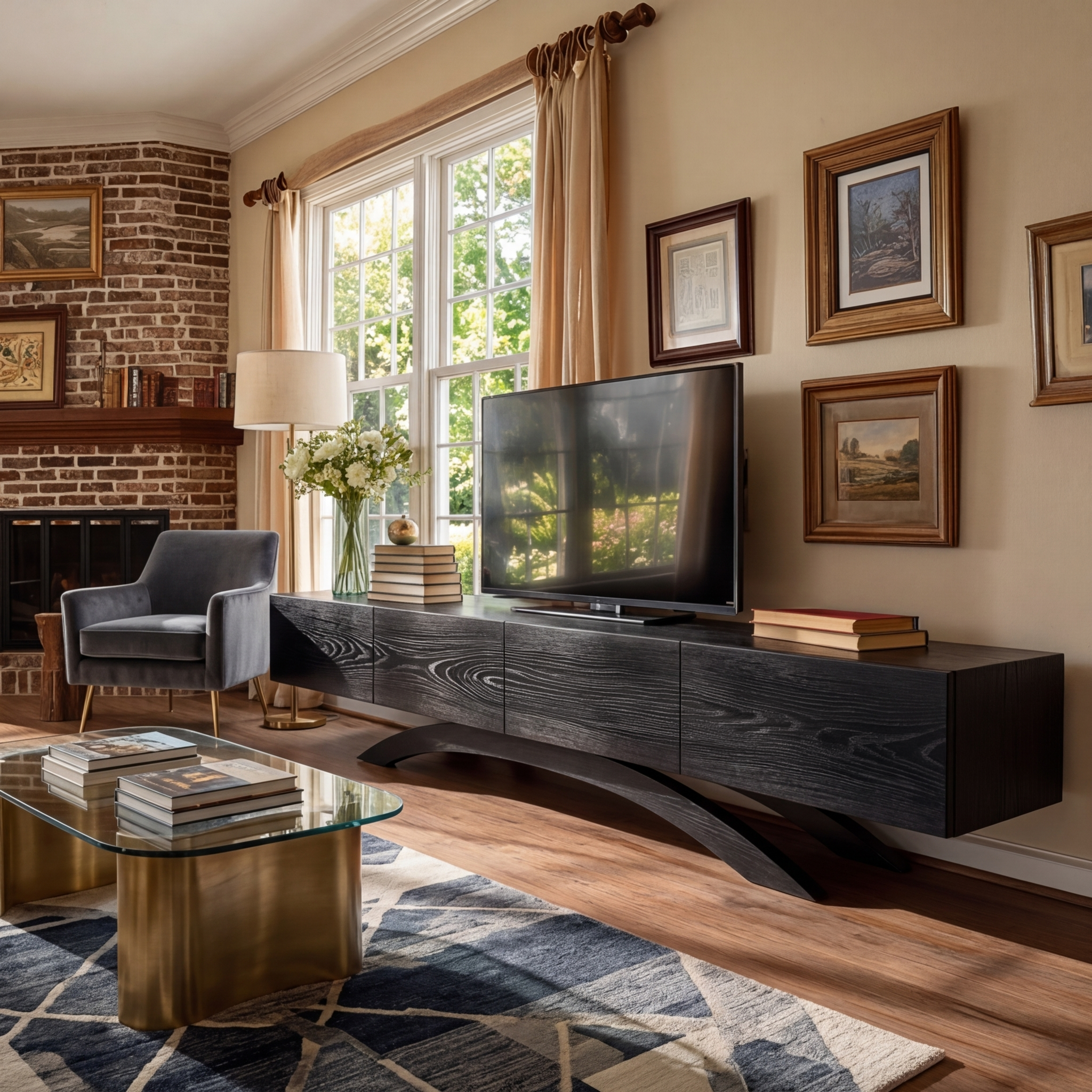 Modern Wooden TV Cabinet With Curved Base For Home Interior RTTHTTTVC083