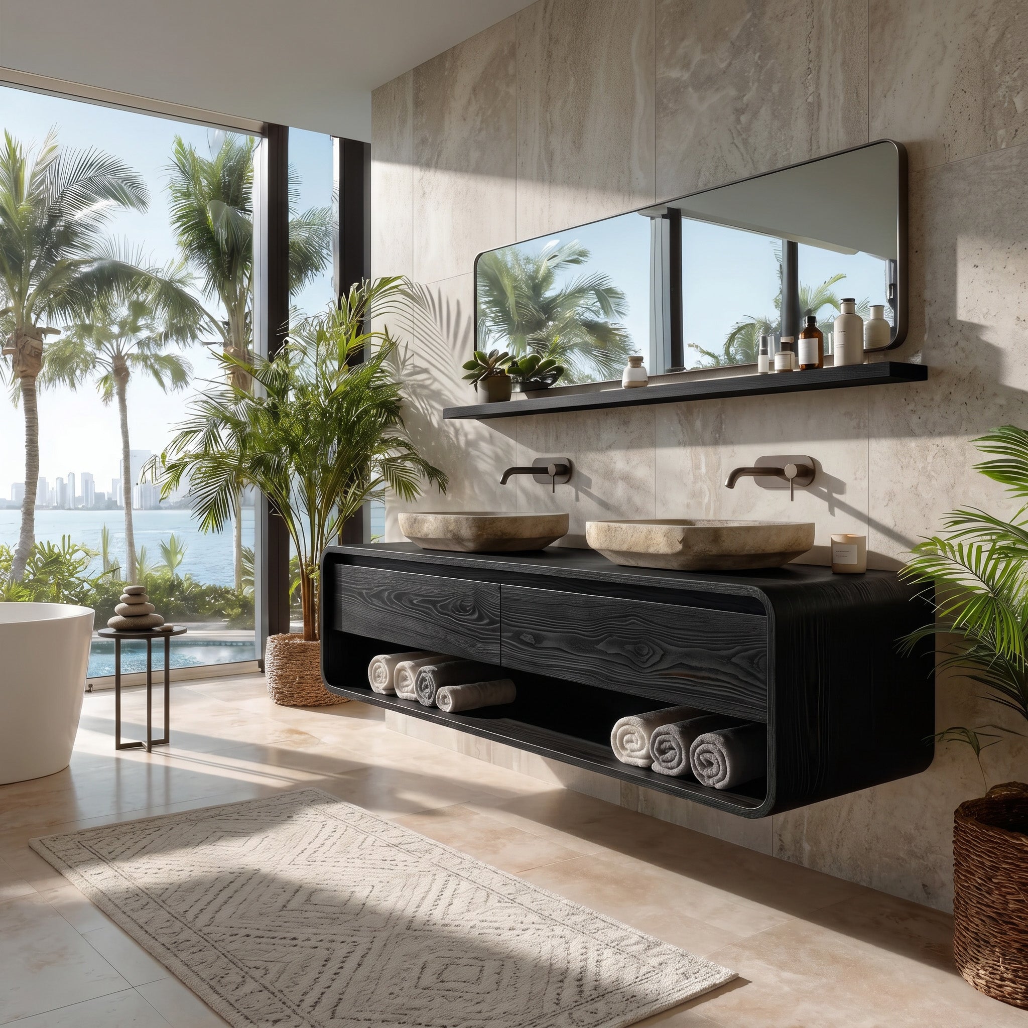 Minimalist Floating Wood Bathroom Vanity For Bathroom Areas RTTHHNBRV009