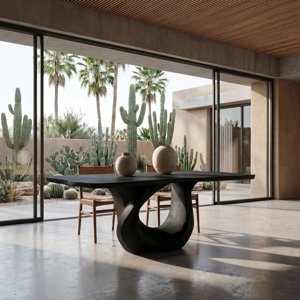 Modern Wooden Dining Table With Sculptural Base For Dining RTTHHNDN046