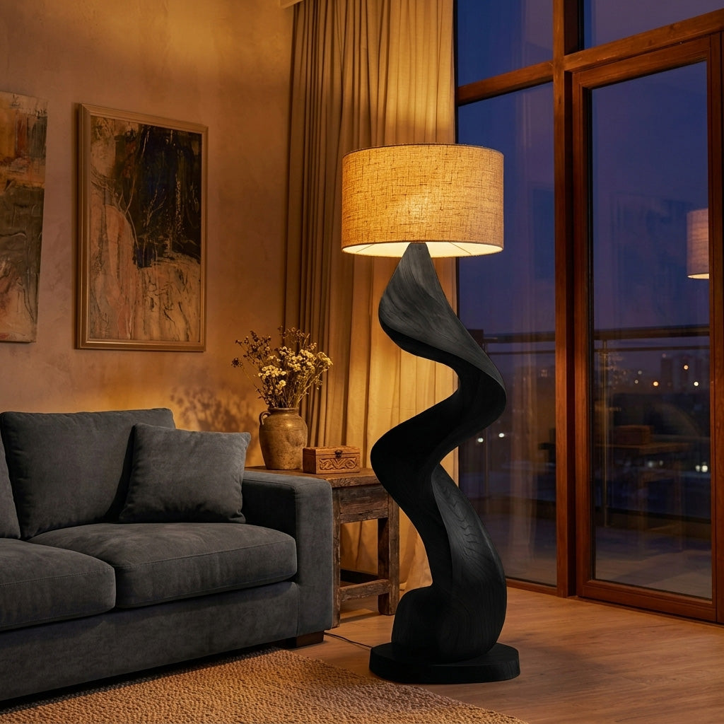 Modern Natural Wood Sculptural Floor Lamp For Living Room Decor RTTHHNLAM068