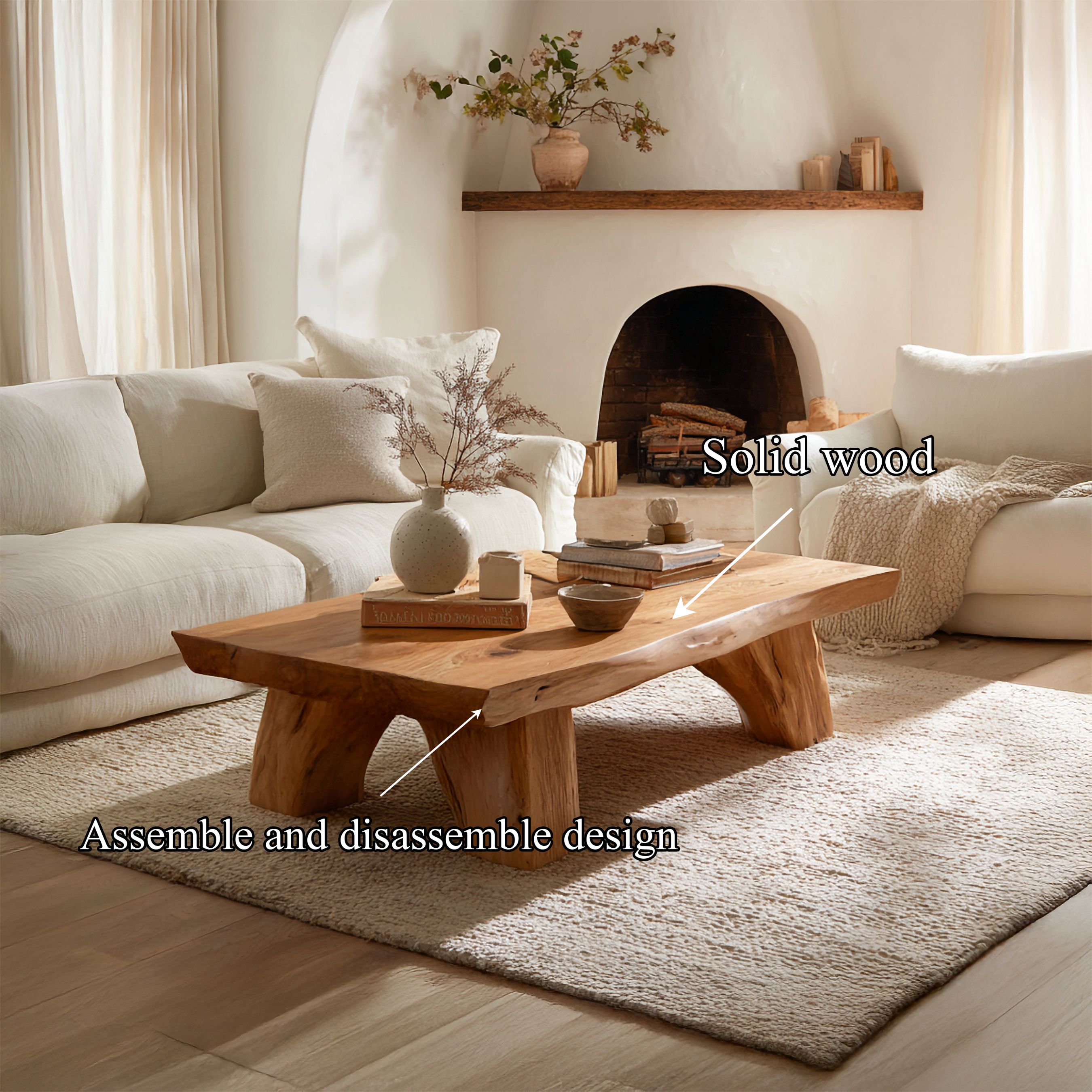 Warm Organic Solid Wood Coffee Table Modern Cozy Living Room Interior SINLSACF281