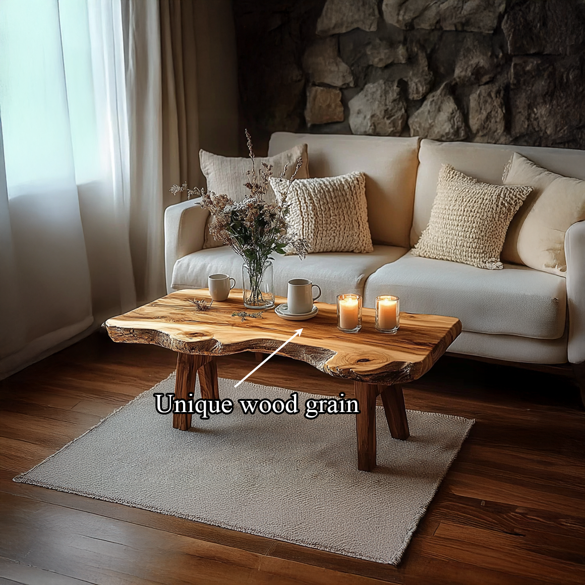 Rustic Live Edge Coffee Table Living Room Lounge Room SINLSACF216