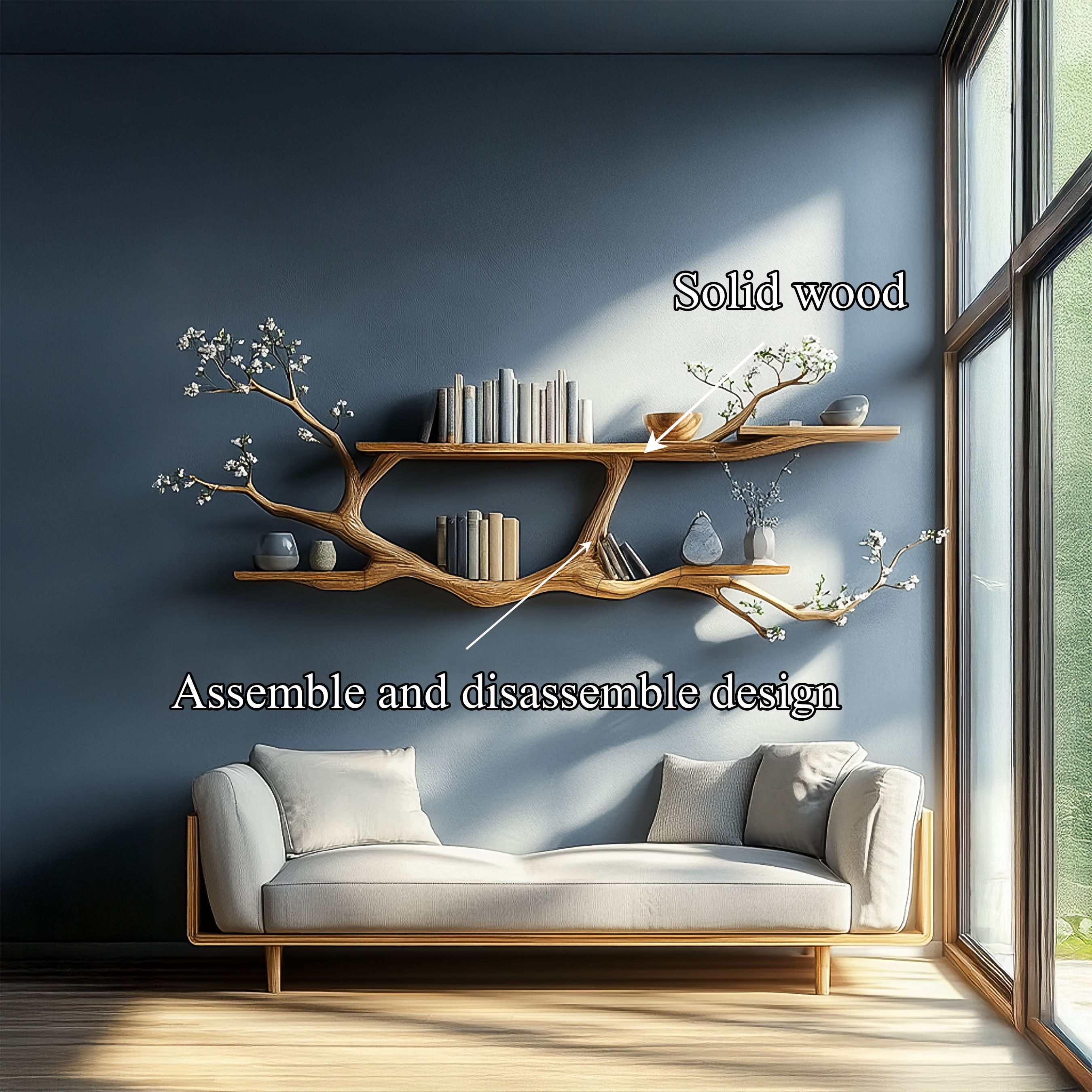 Handcrafted Tree Floating Shelf for Modern Living Room Wall SINLSATBS074