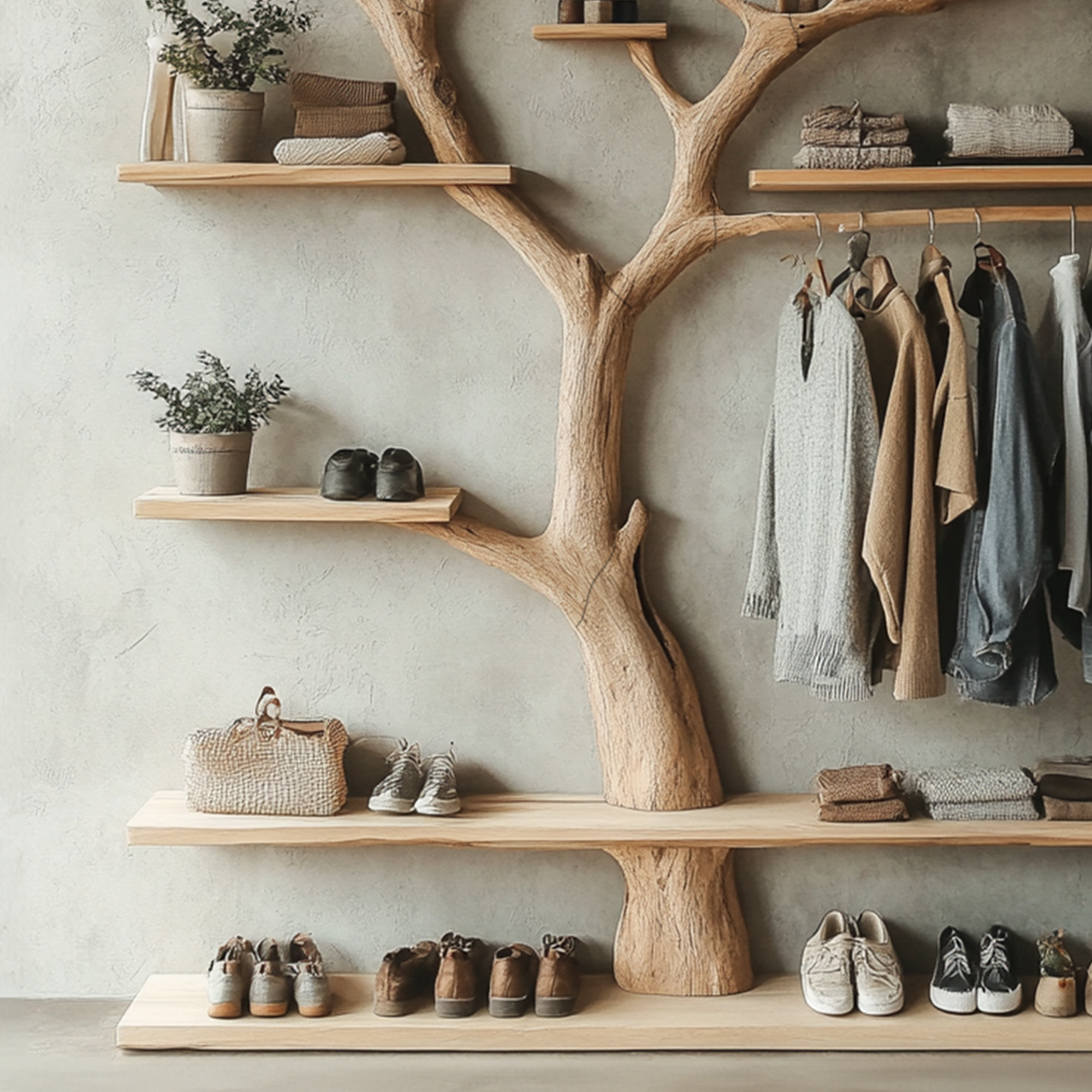 Tree Branch Coat Rack With Shelf Wall Mount Coat Rack SINLTB091