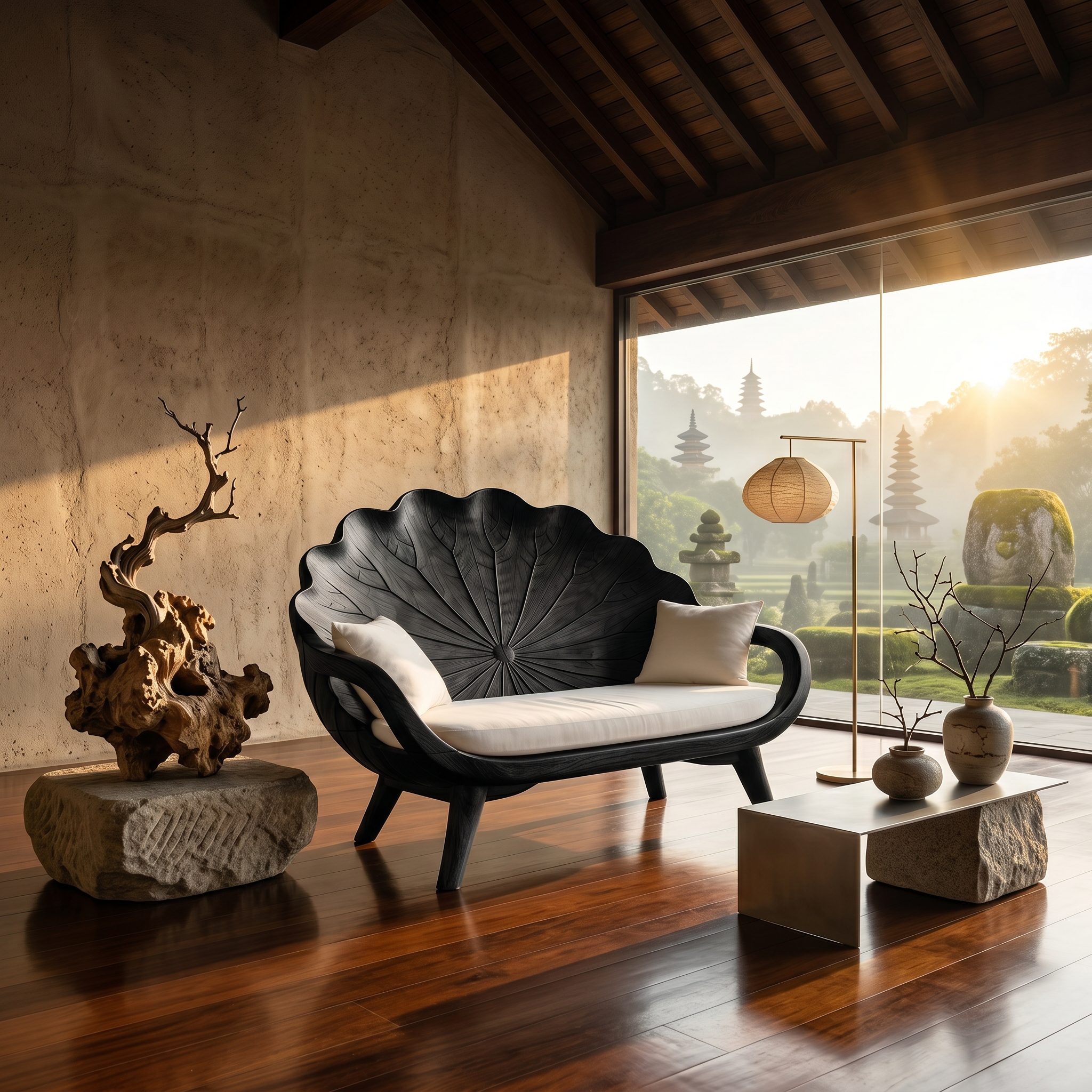 Contemporary Lotus Leaf Back Bench For Veranda Interior Area SILDTTNBEN025