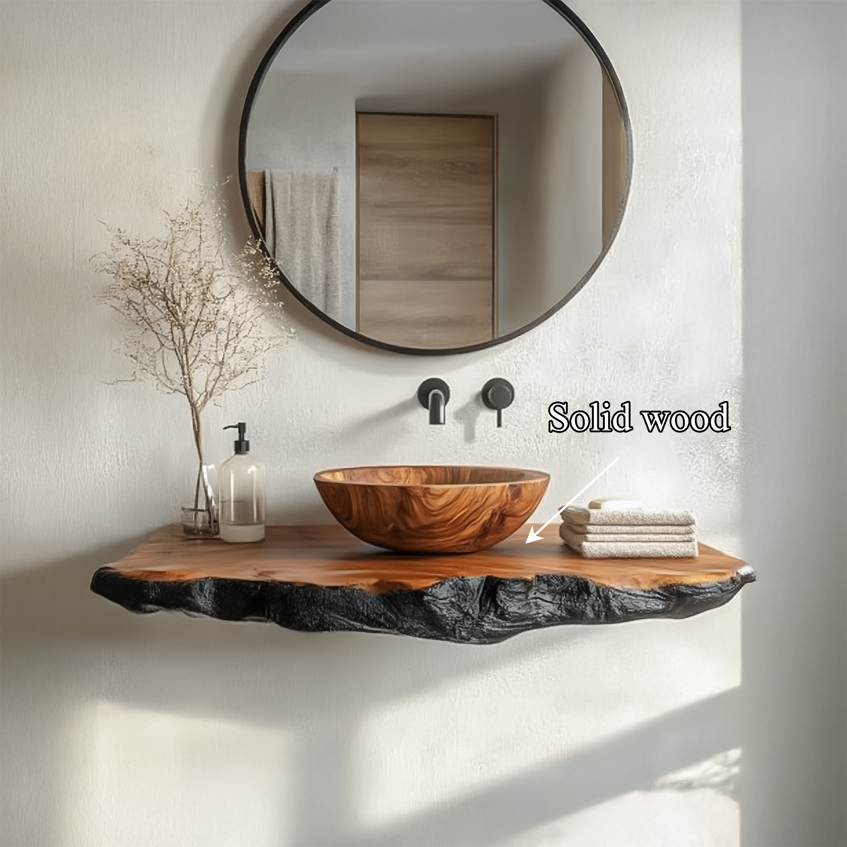 Organic Modern Bathroom Vanity Wood Console Floating Shelf SINLSABRV259