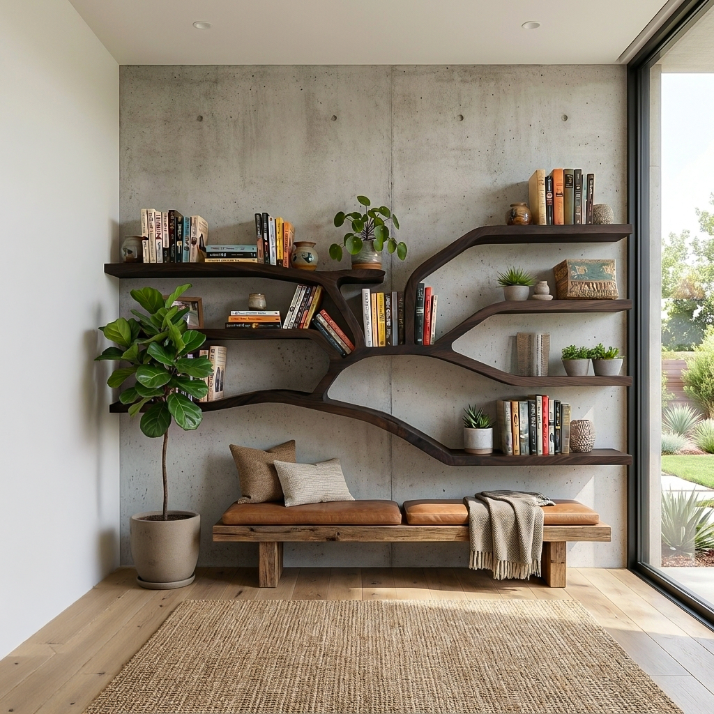 Handcrafted Sculptural Wooden Bookshelf For Living Room Decor RTTHTTBS131