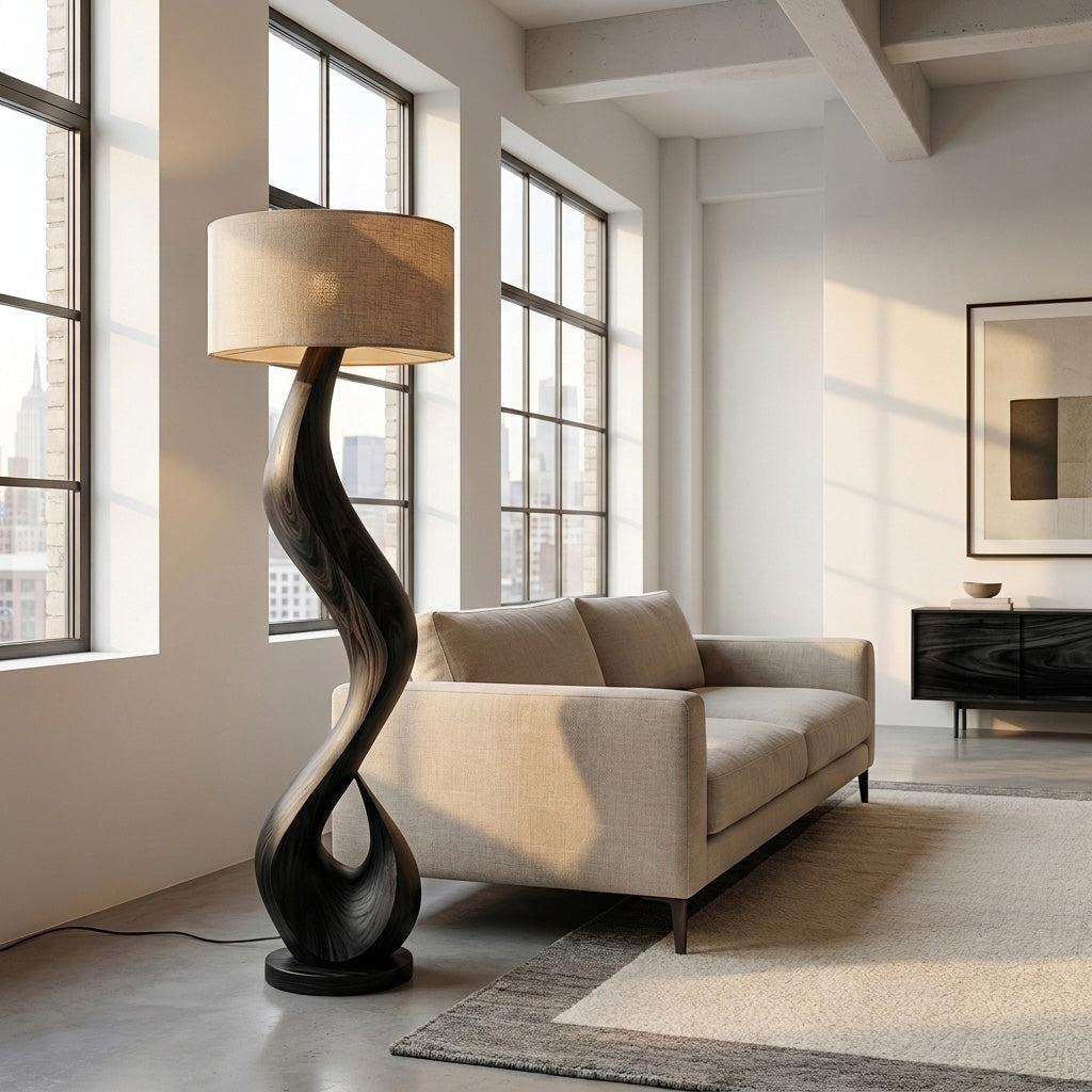 Modern Floor Lamp With Flowing Form For Living Room Corner RTTHHNLAM075