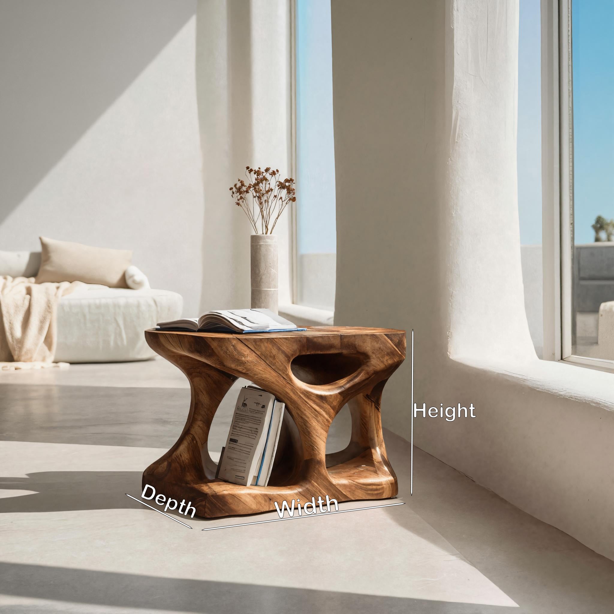 Scandinavian Wooden Side Table With Minimal Curves And Open Shelf For Living Room RTTHHNSTA016