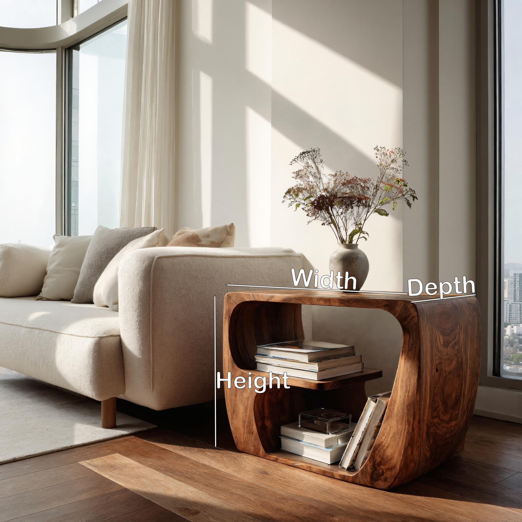 Quiet Luxury Wooden Side Table With Open Storage For Living Room RTTHHNSTA014