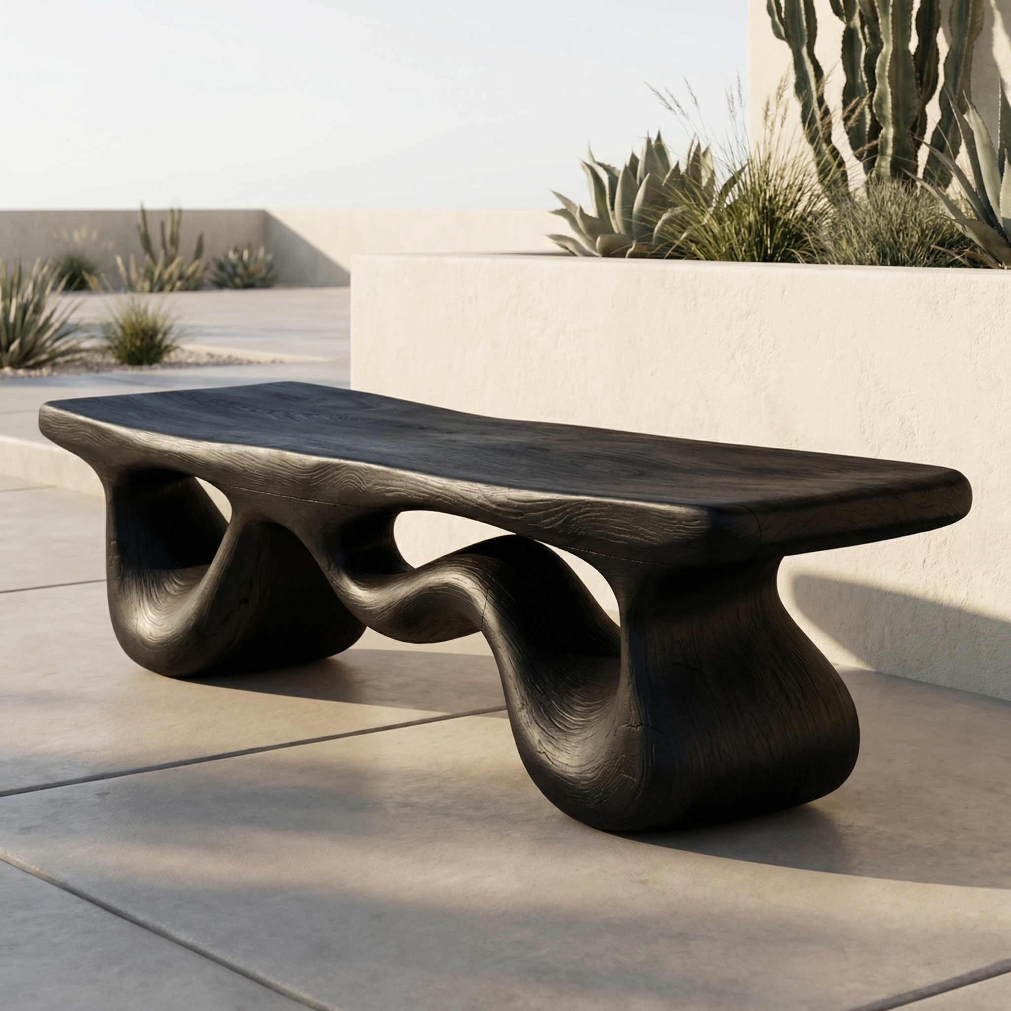 Contemporary Loop Bench Solid Wood Artistic Curved Base Entryway SINLHARS093