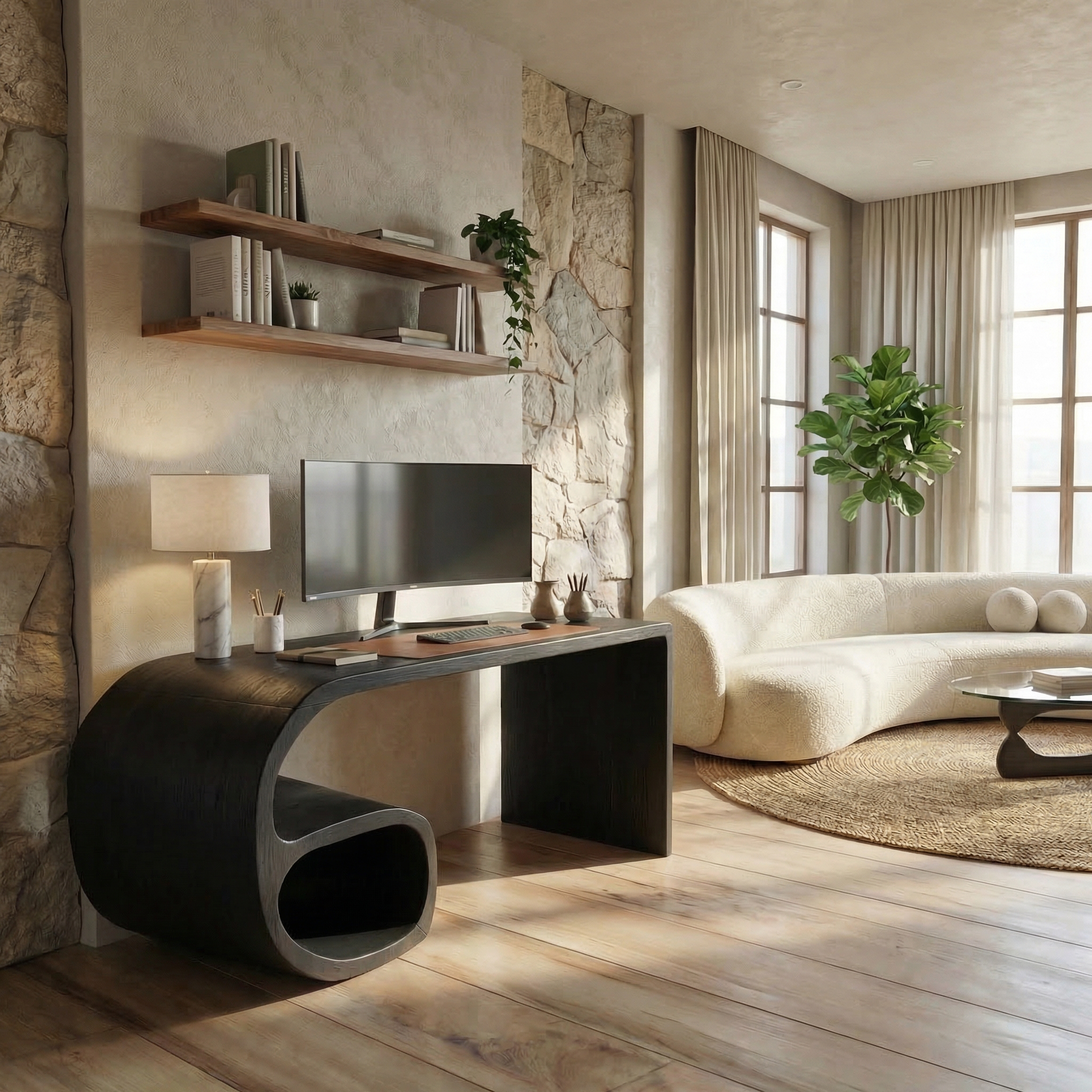 Modern Sculptural Desk For Home Office And Study Room SINLSADK096