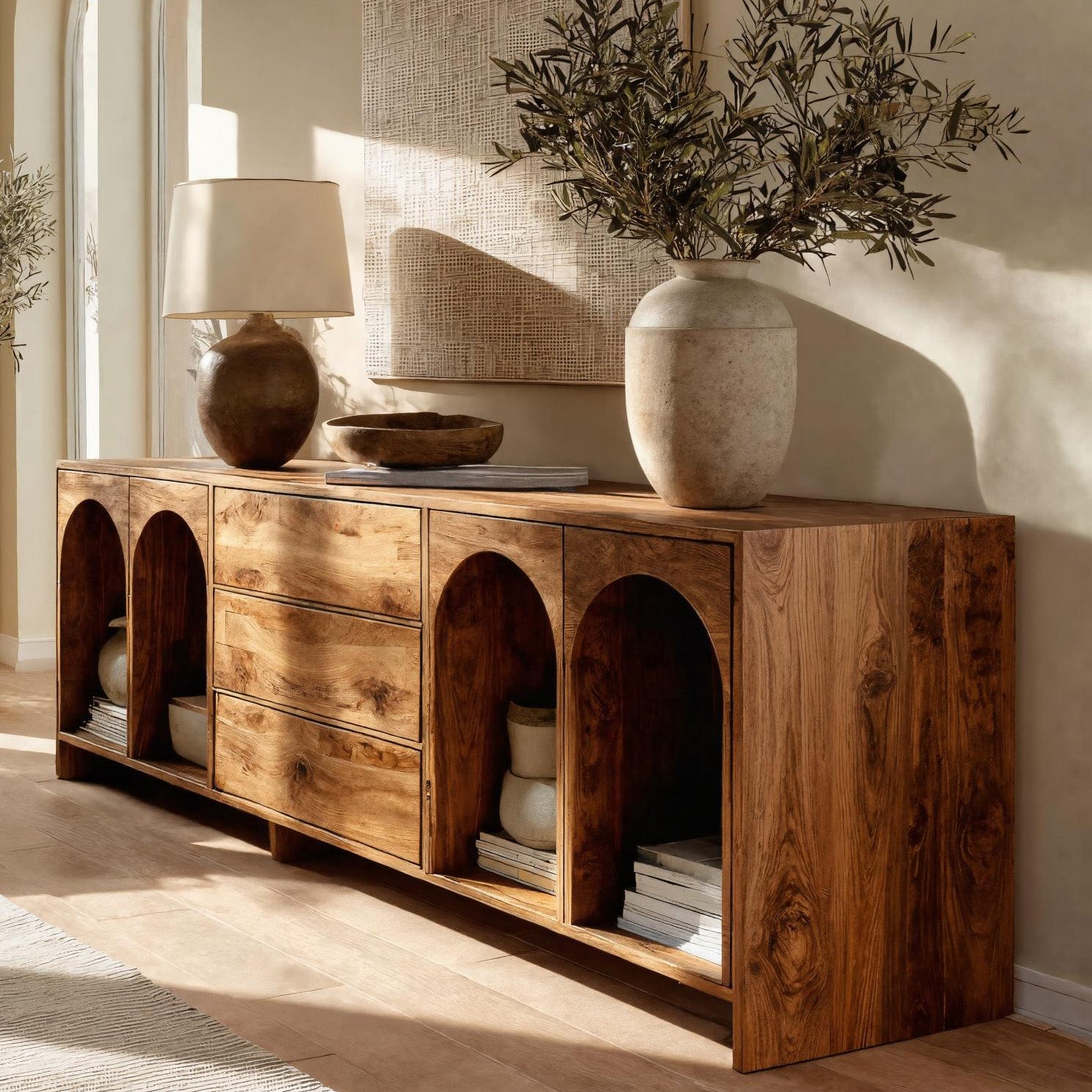 Modern Wooden Sideboard With Arched Compartments For Living Room RTTHHNSD033