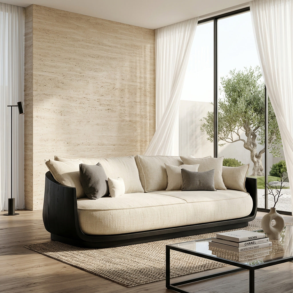 Modern Wooden Sofa With Flowing Rounded Edges For Home RTTHHNSFA044