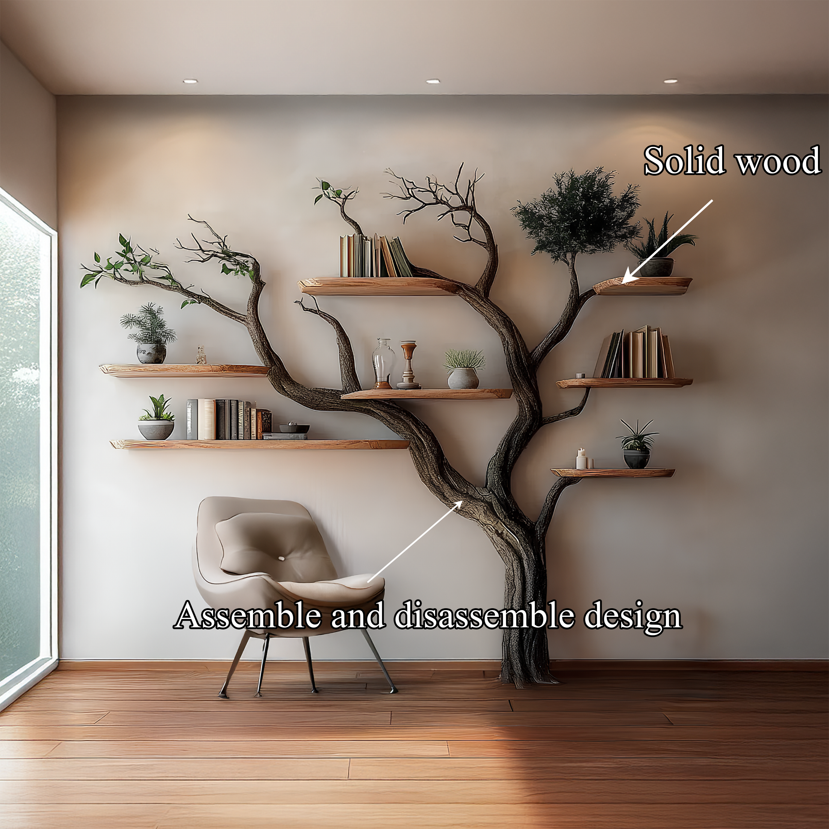Rustic Tree Bookshelf Living Room Wall Storage SINLSATB306