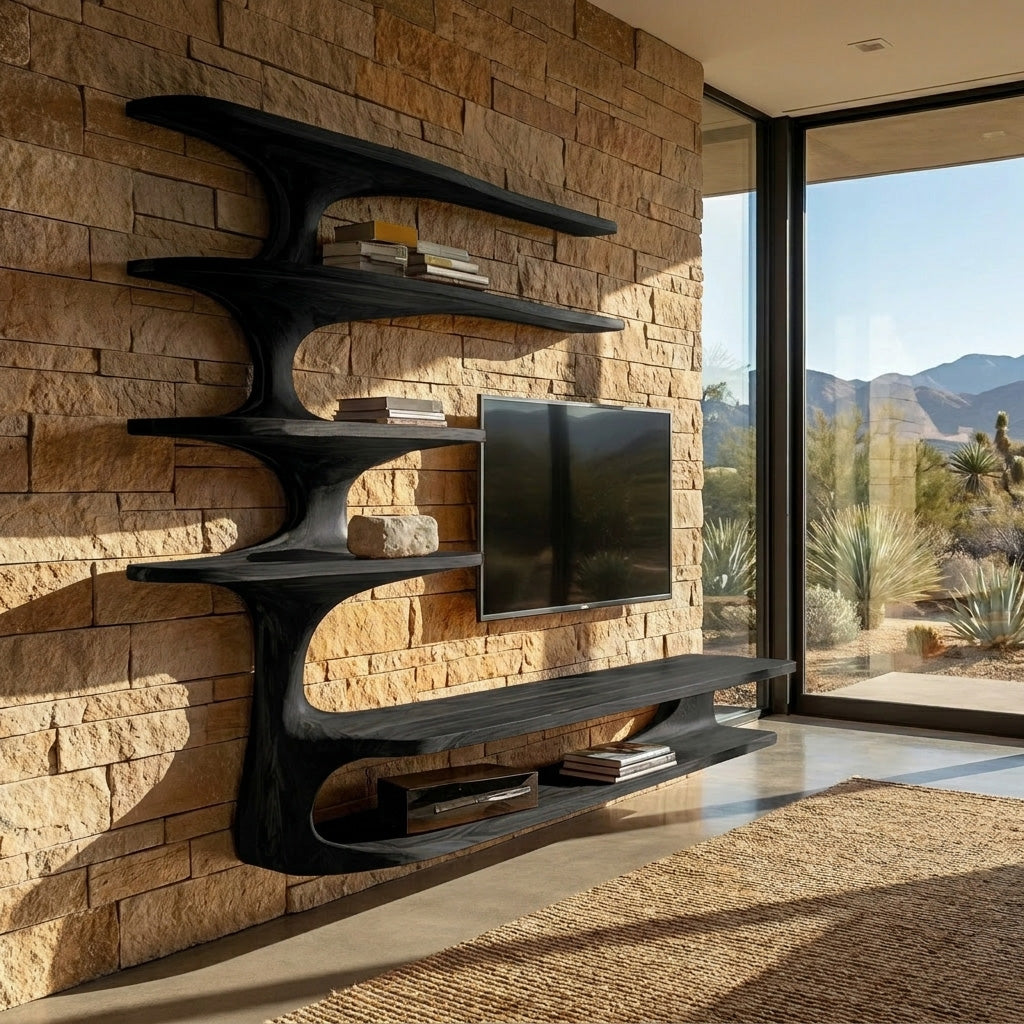 Modern Natural Wood TV Console With Shelving For Living RTTHHNTVC100