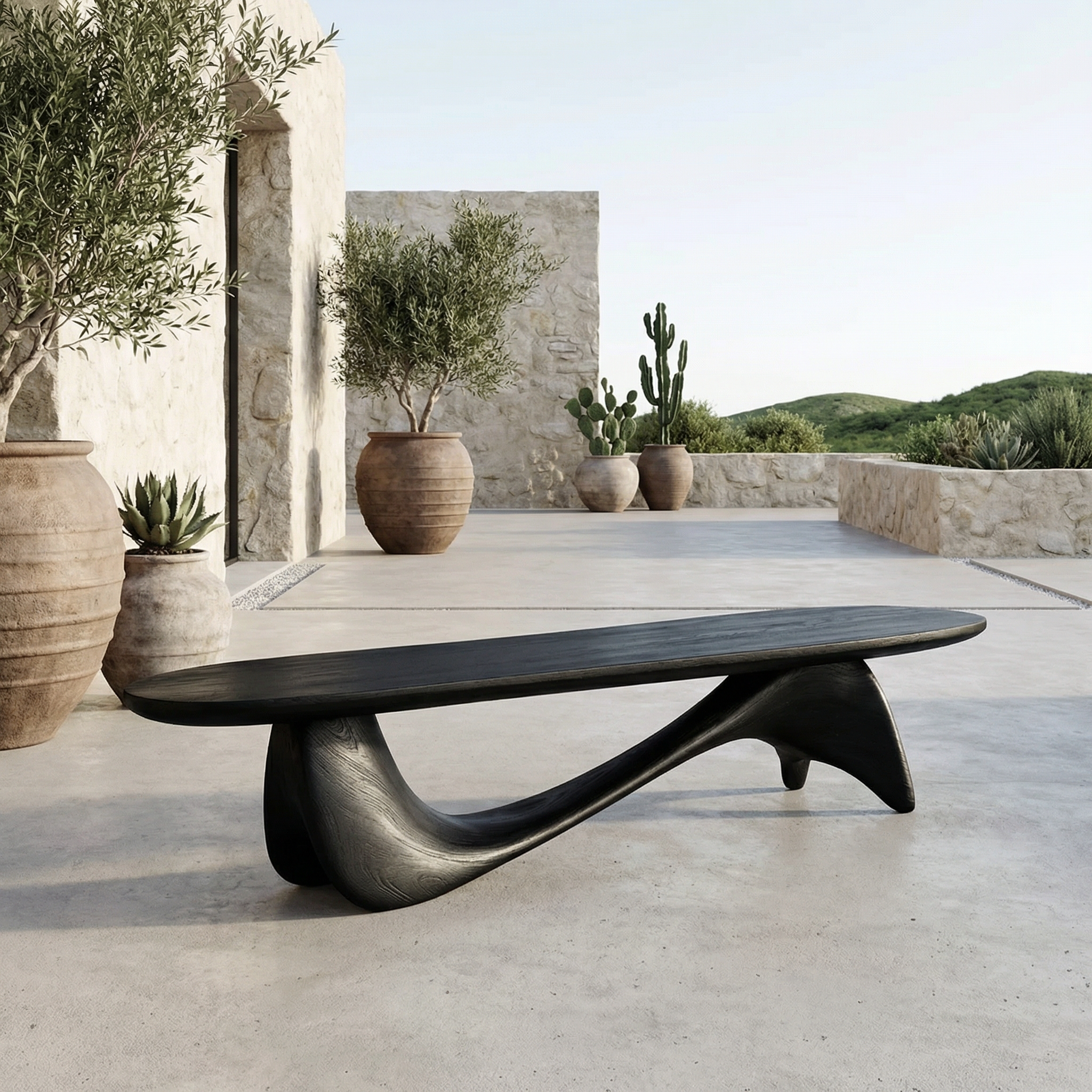 Organic Wave Bench Solid Wood Elegant Flowing Curve Design Garden And Outdoor Space SINLHARS097