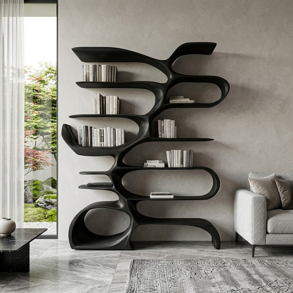 Sculptural Wooden Bookcase For Modern Living Room Storage RTTHHNBS157