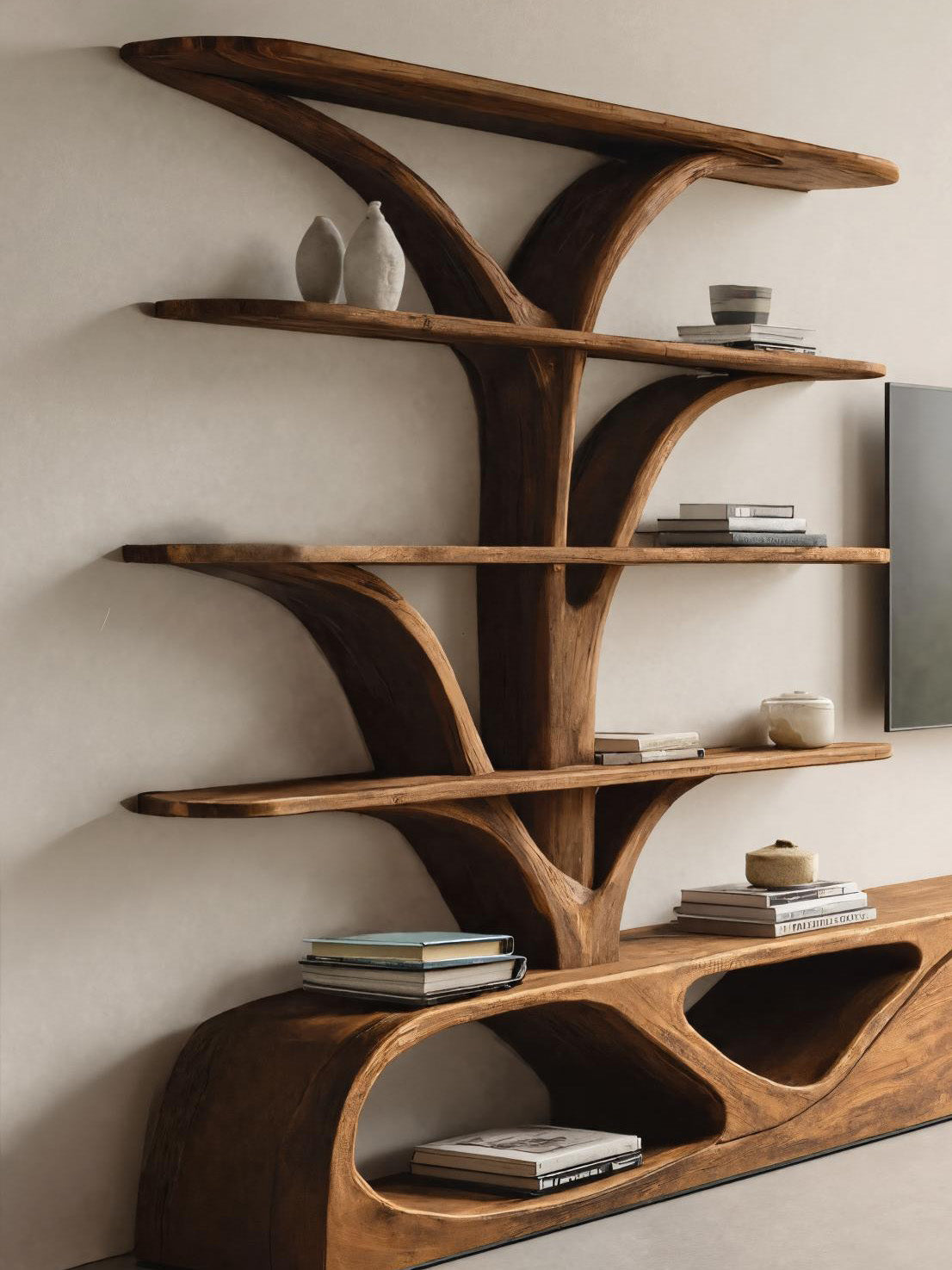 Organic TV Shelf With Tree Shape Bookshelf For Living Room SITHHNTVC043