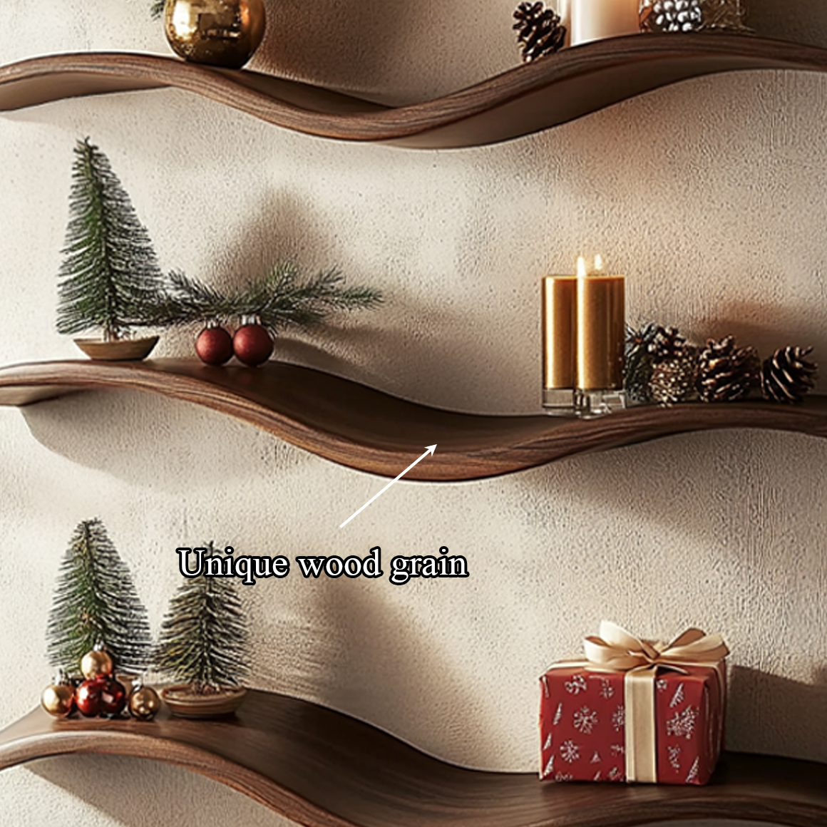 Mid Century Rustic Wave Wall Shelf Holiday Living Room SINLSAWV011