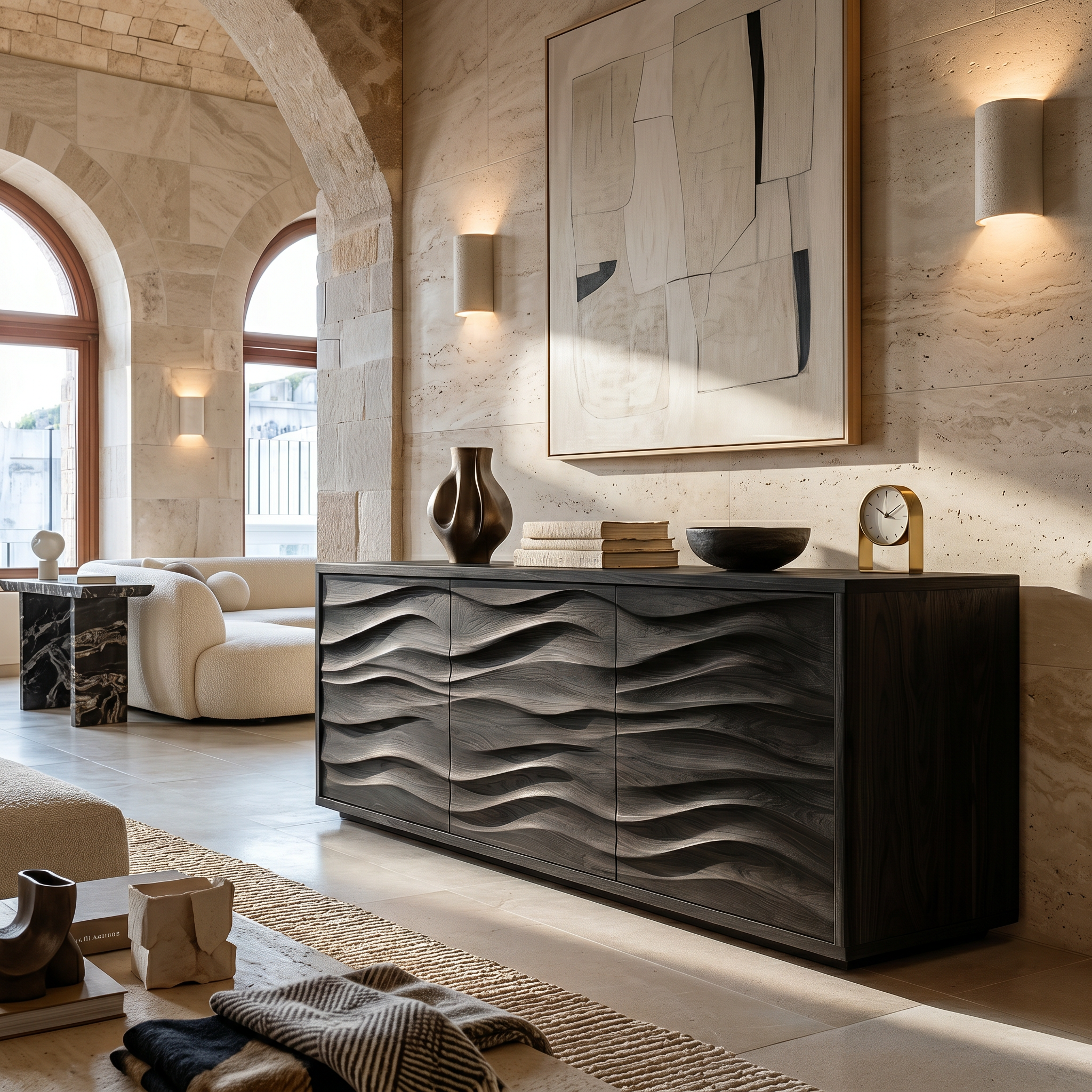Modern Wood Sideboard With Wave Doors For Home Decor RTTHTTSD055