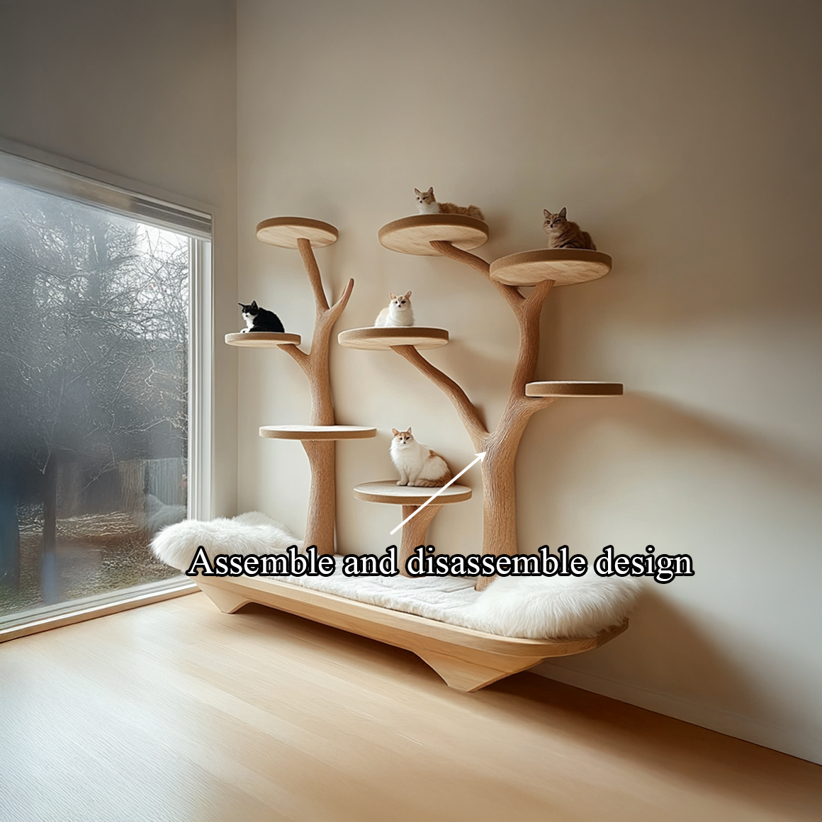 Rustic Cat Tree Play Furniture With Bench Living Room SINLSATT061