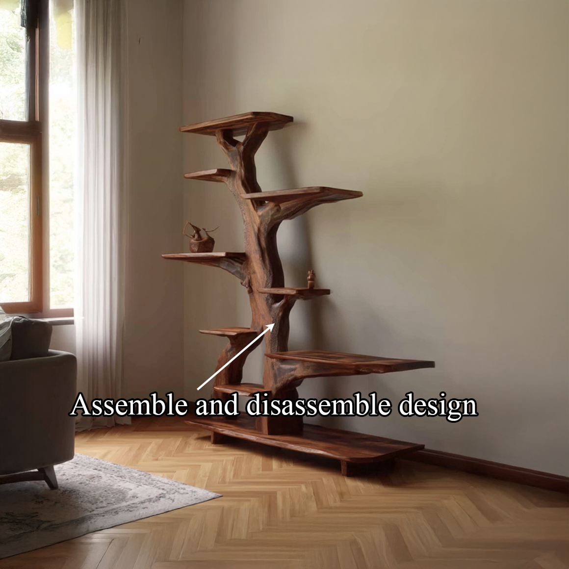 Rustic Free Standing Tree Bookshelf Dining Room Or Living Room SINLSATB450