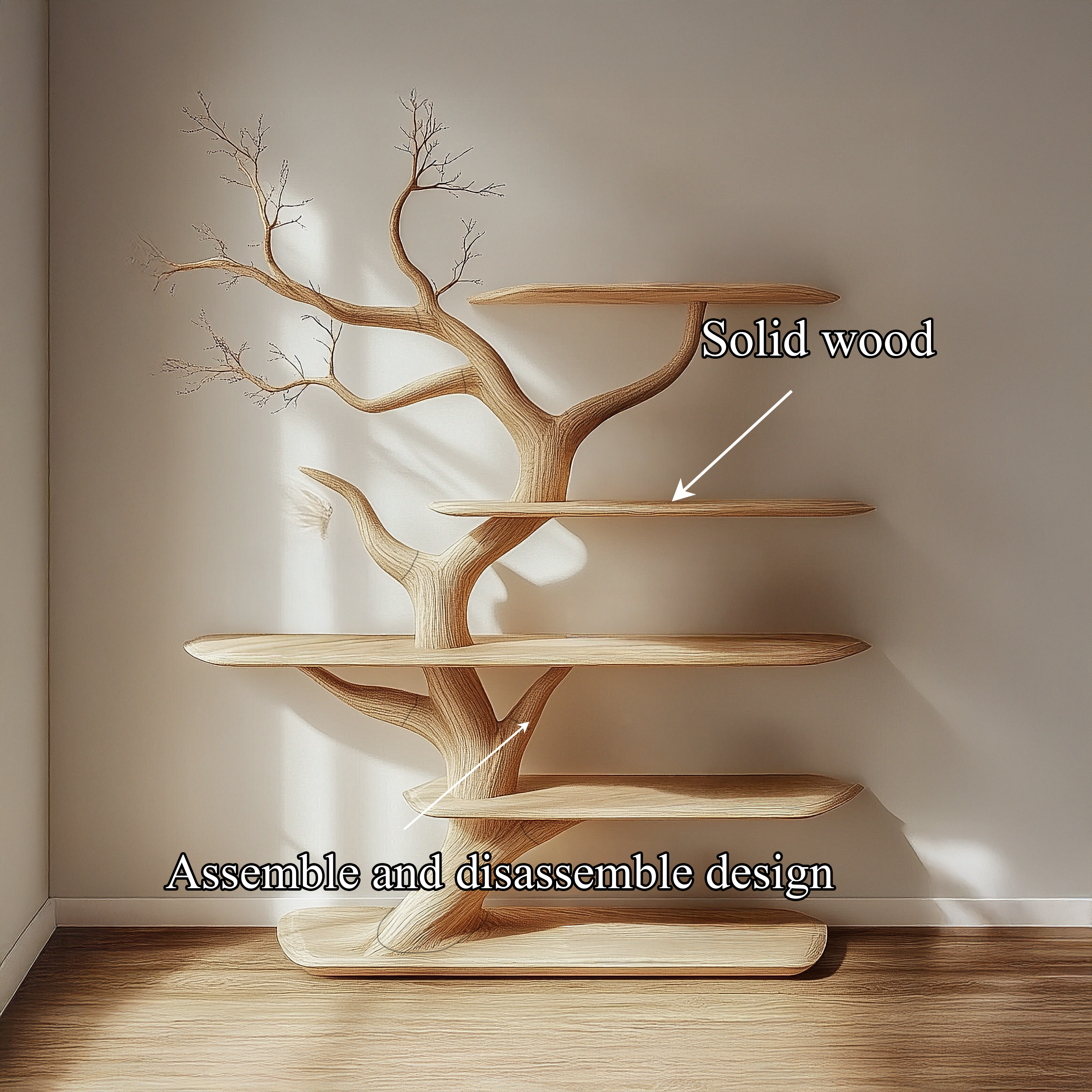 Rustic Organic Tree Bookshelf Living Room Interior Storage Decor SINLSATB602