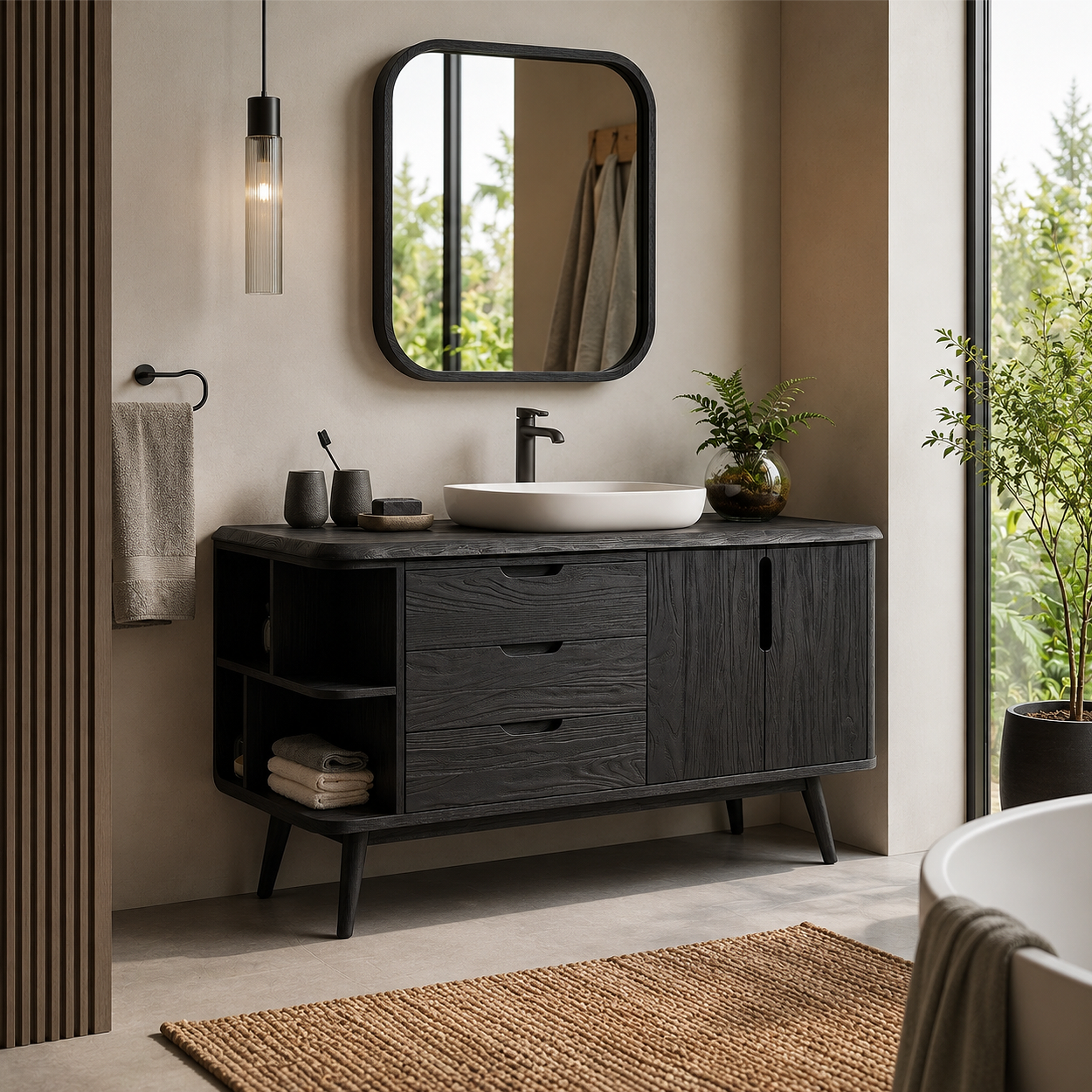 Resort Style Wood Double Vanity For Villa Bathroom SILDTTRBRV158