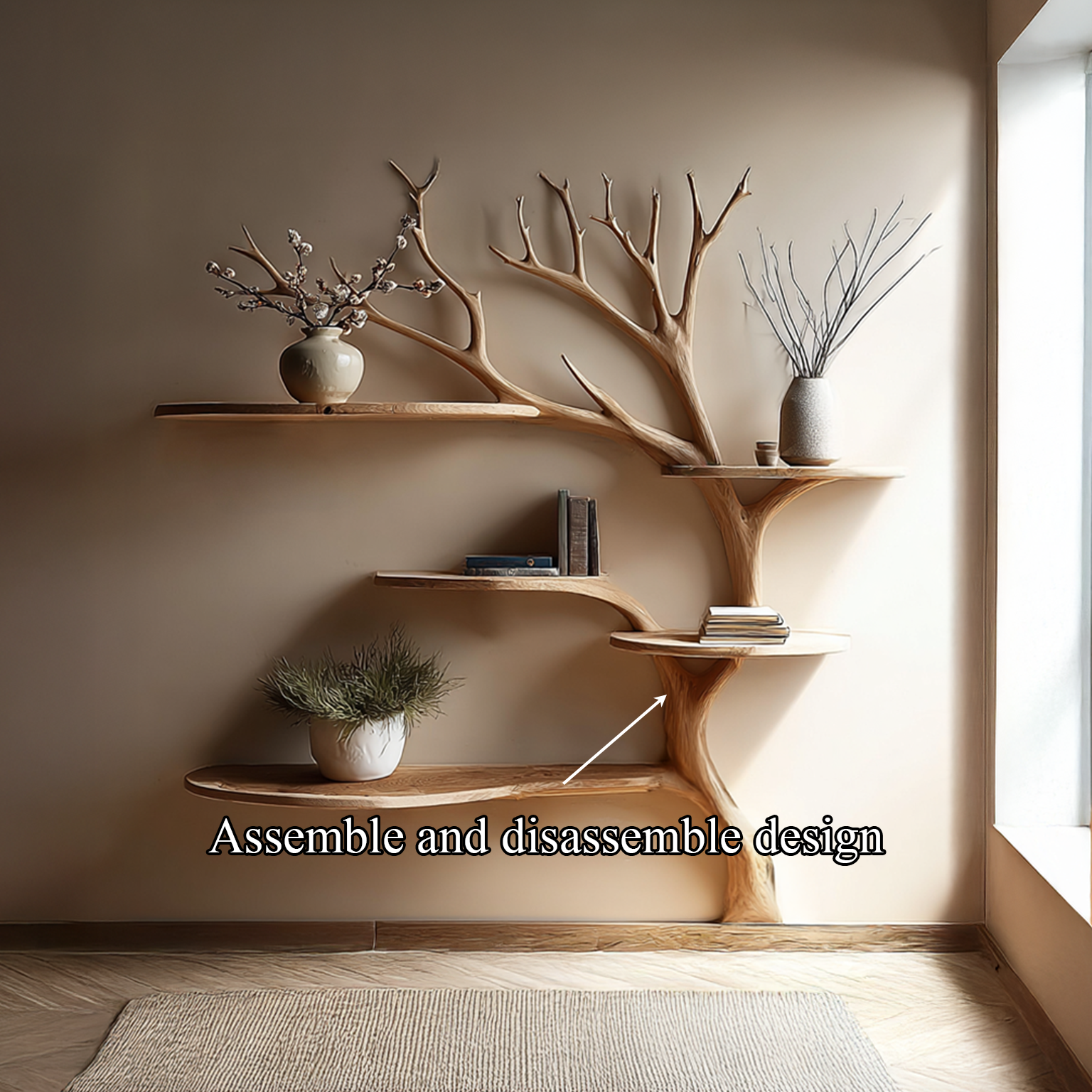 Rustic Tree Bookshelf Wall Living Room SINLSATB200