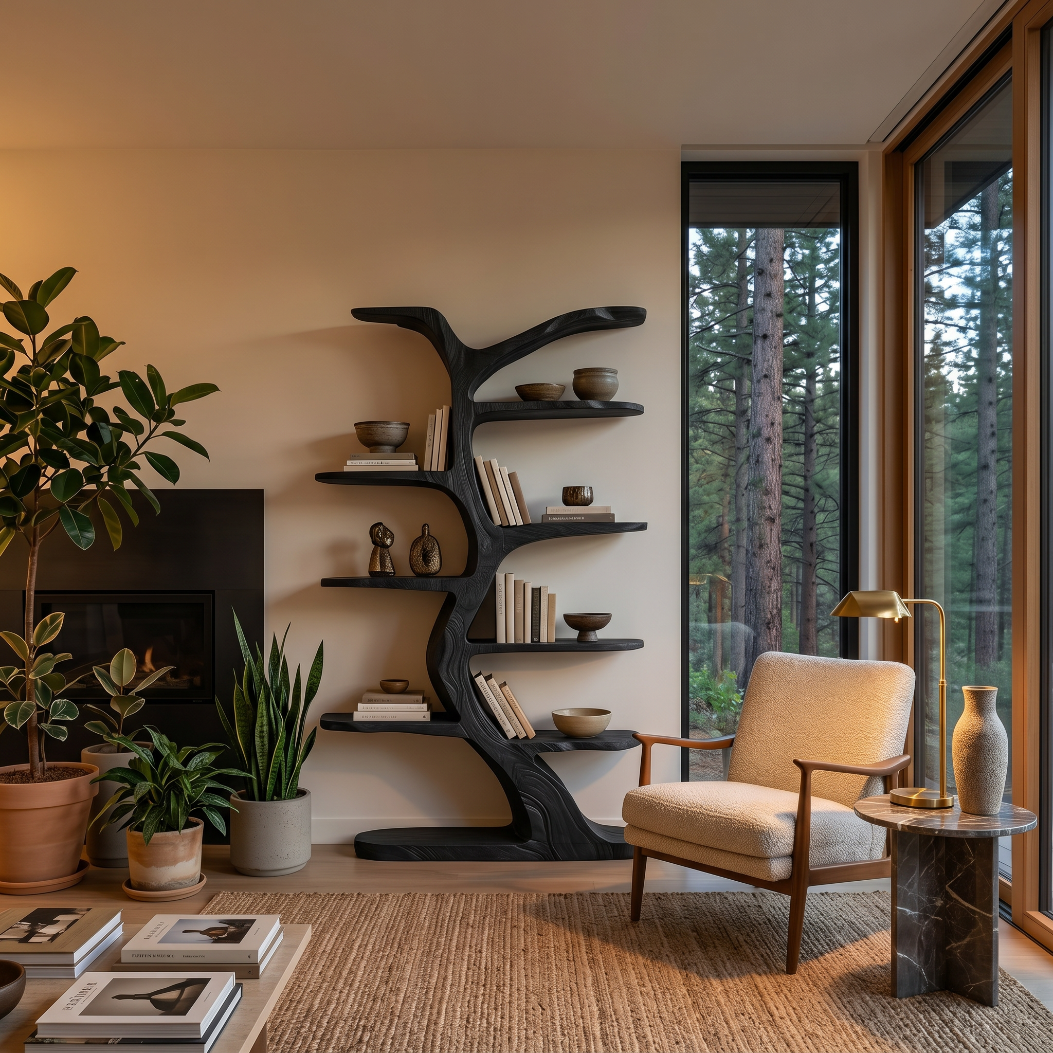 Modern Bookshelf Tree Inspired Curved Design For Living Room RTTHTTBS062