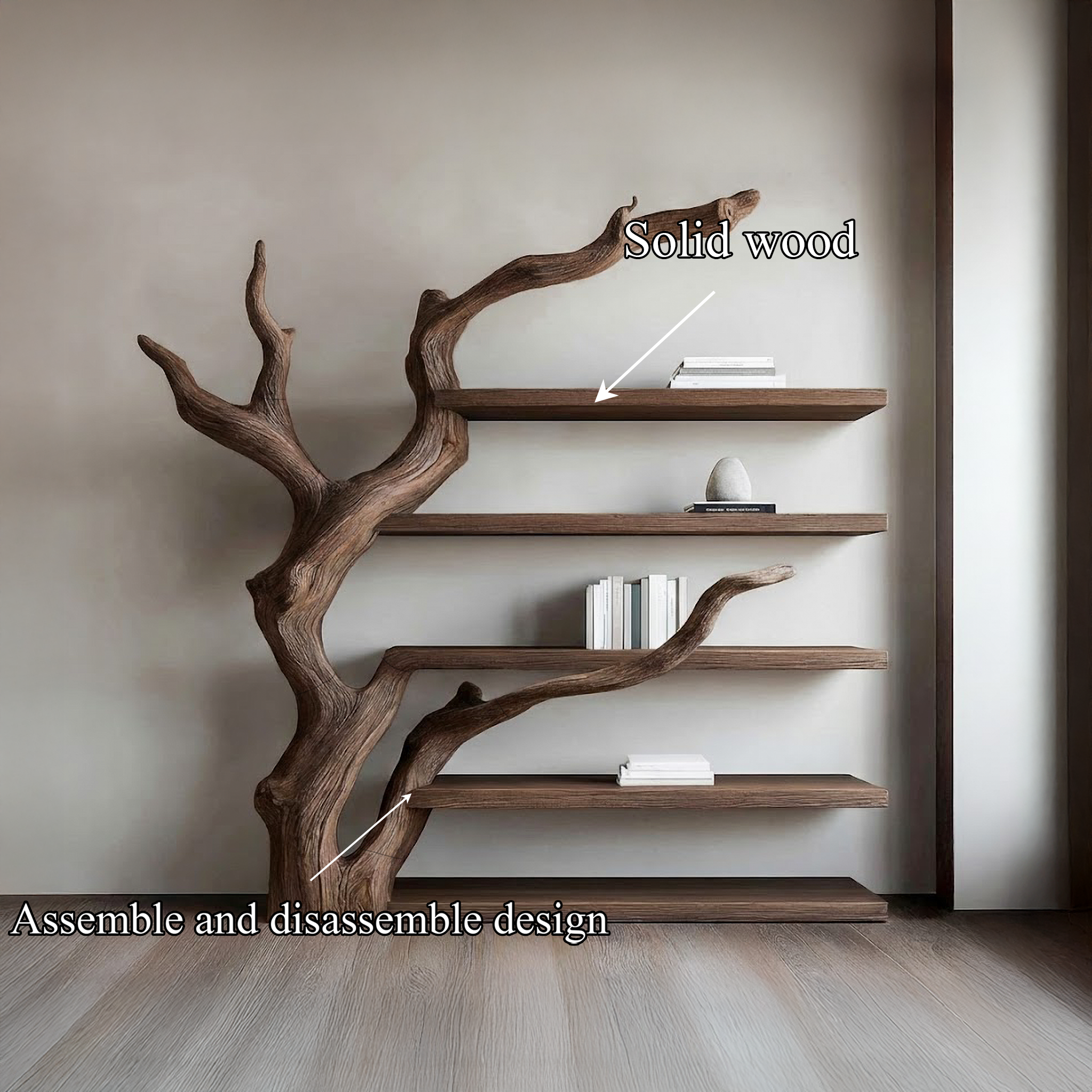Rustic Tree Inspired Wall Shelf For Living Room And Study Room SINLSATB696