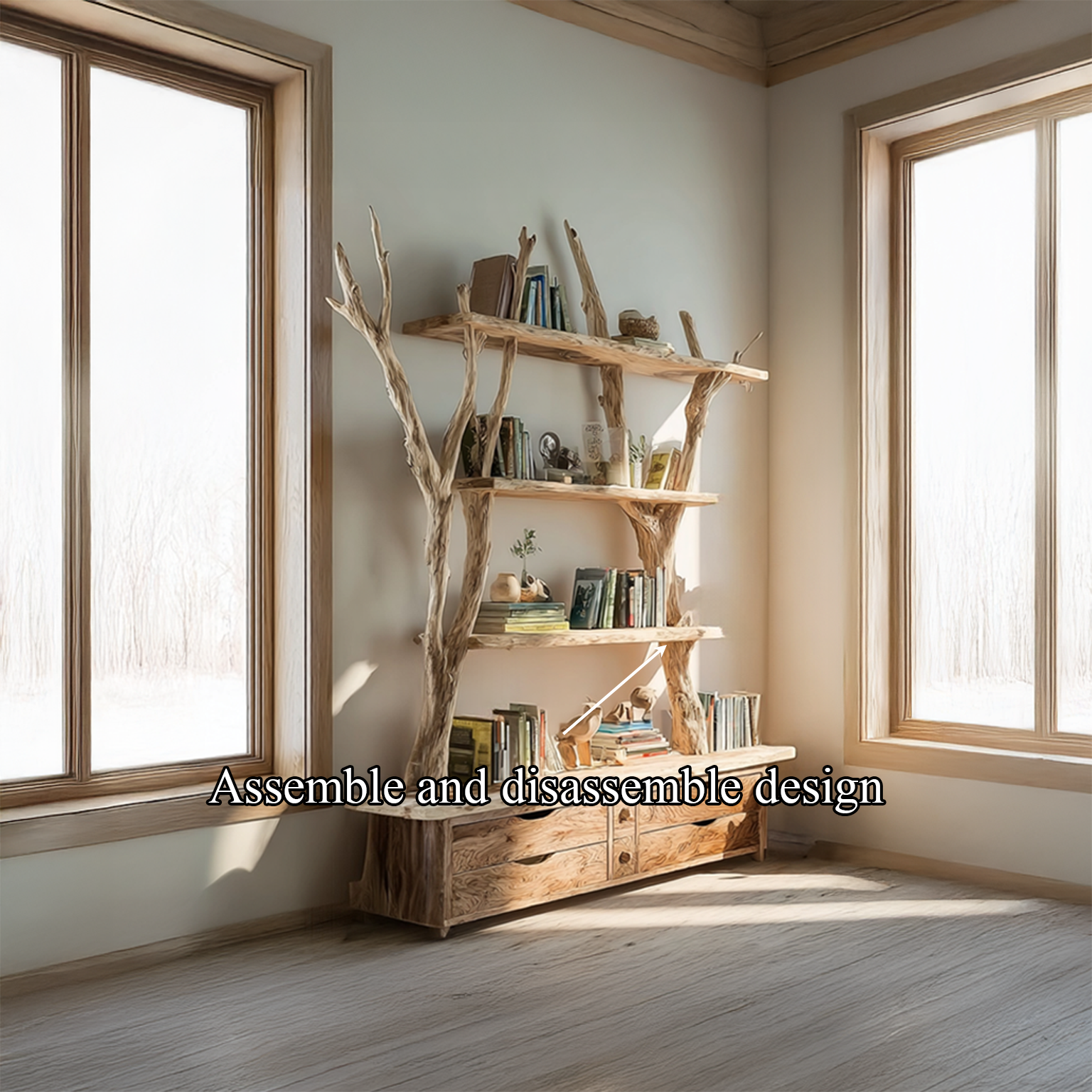 Rustic Tree Bookshelf Storage Living SINLSATB213