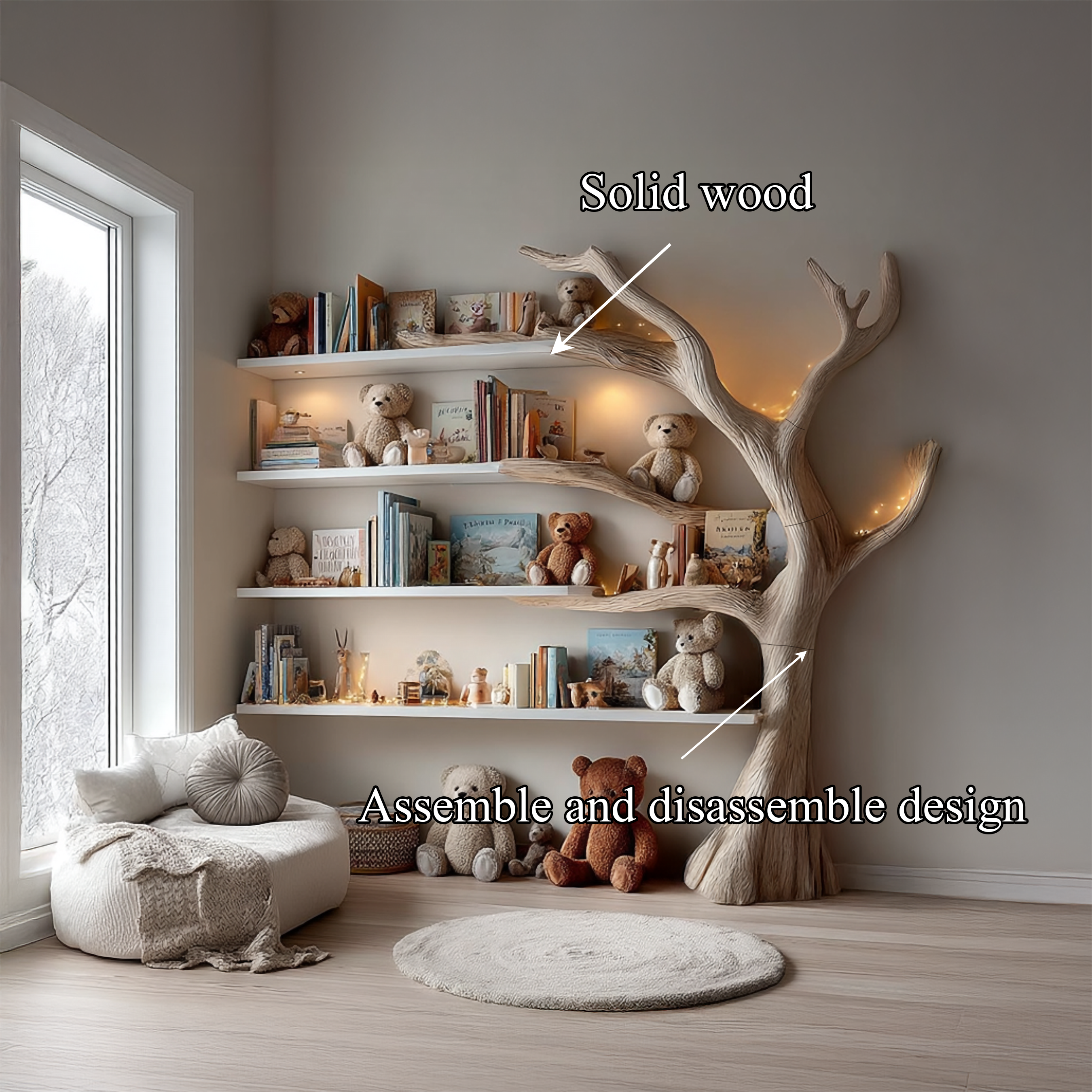 Midcentury Tree Bookcase Study Room Nursery SINLSATB261