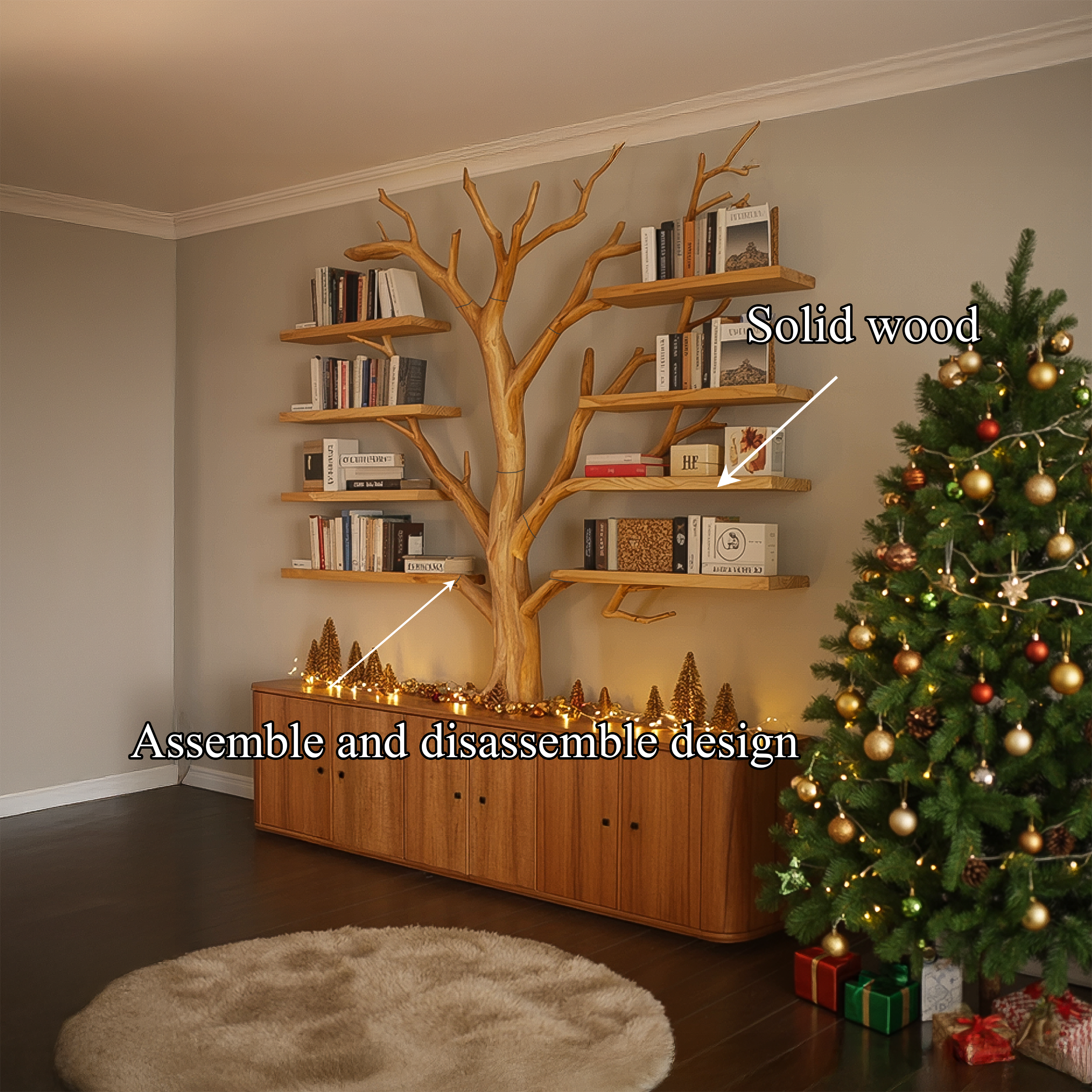 Rustic Tree Bookshelf Storage Cabinet Christmas Living Space SINLSATB547