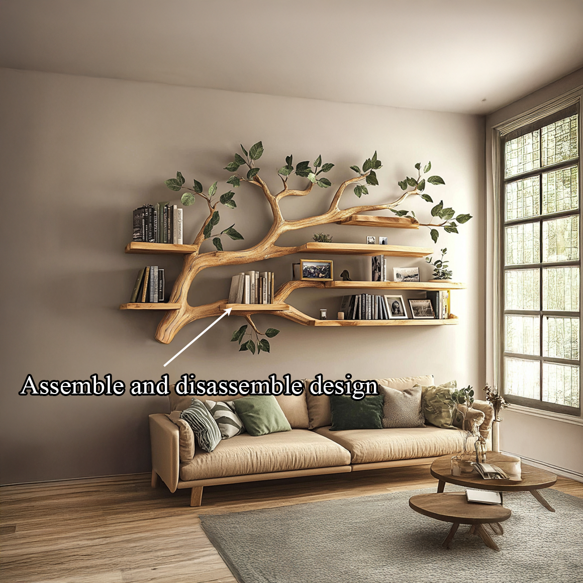 Rustic Tree Wall Shelf Living Room Office Reading Corner SINLSATBS033