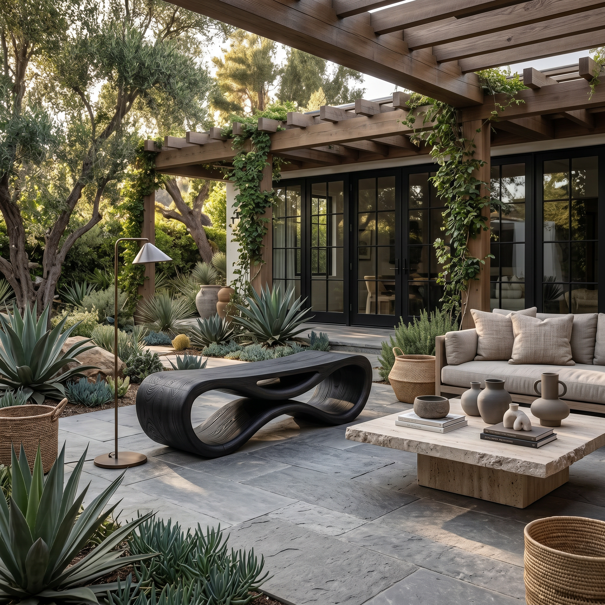 Contemporary Sculptural Outdoor Bench For Patio Or Garden Decor SITHTTGDB008