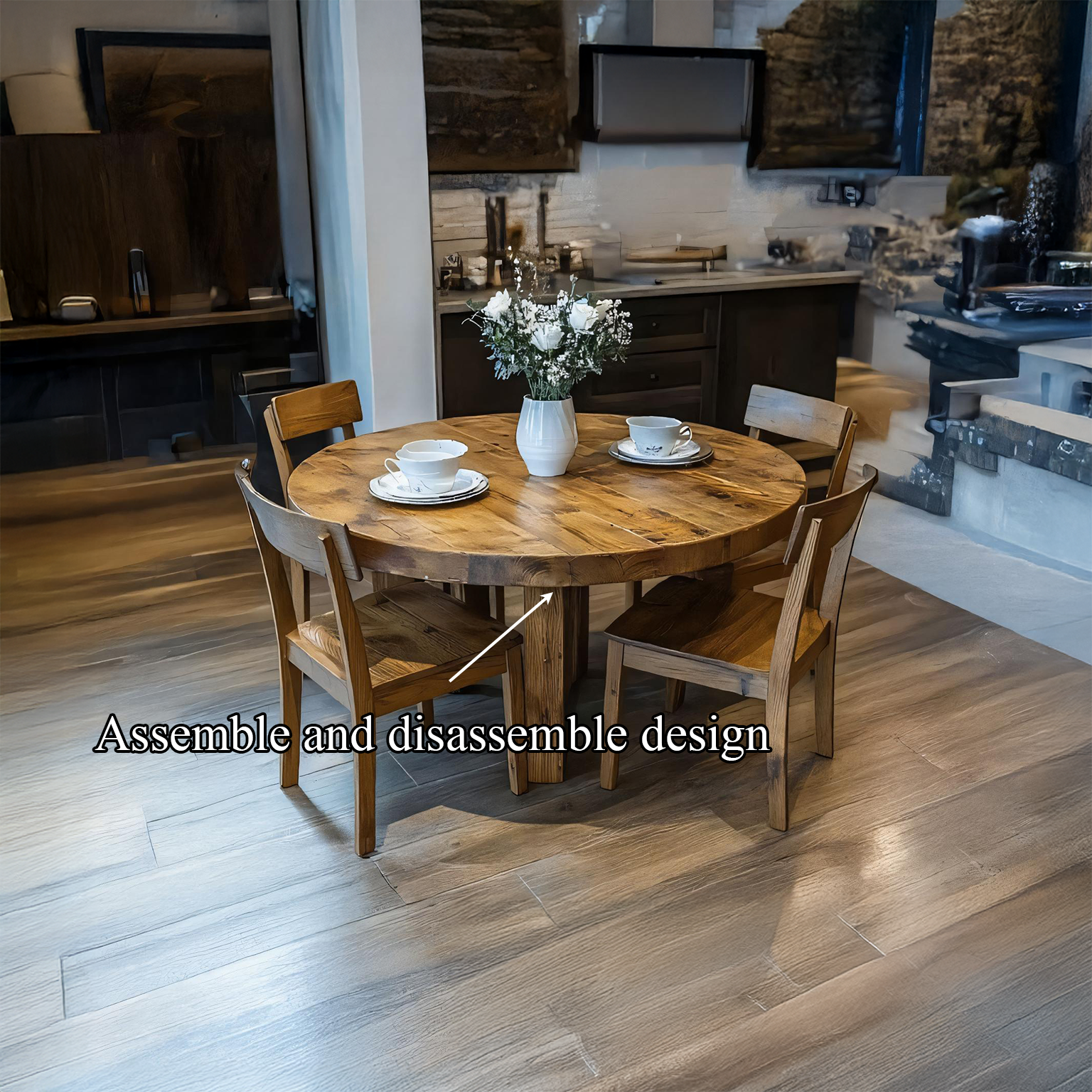 Rustic Round Dining Table Modern Dining Kitchen SINLSADT075