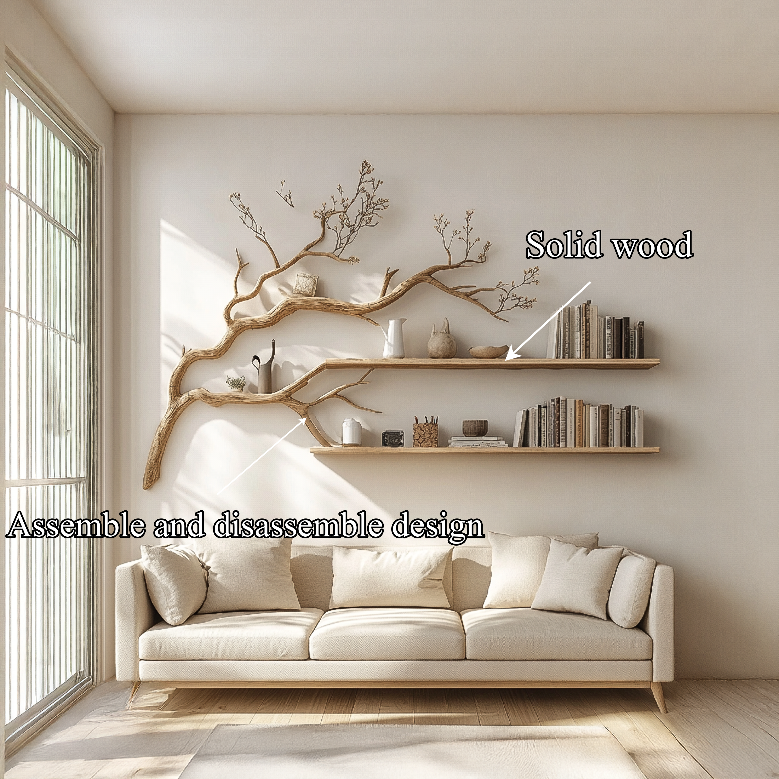 Rustic Organic Tree Display Shelf Modern Cozy Living SINLSATBS055