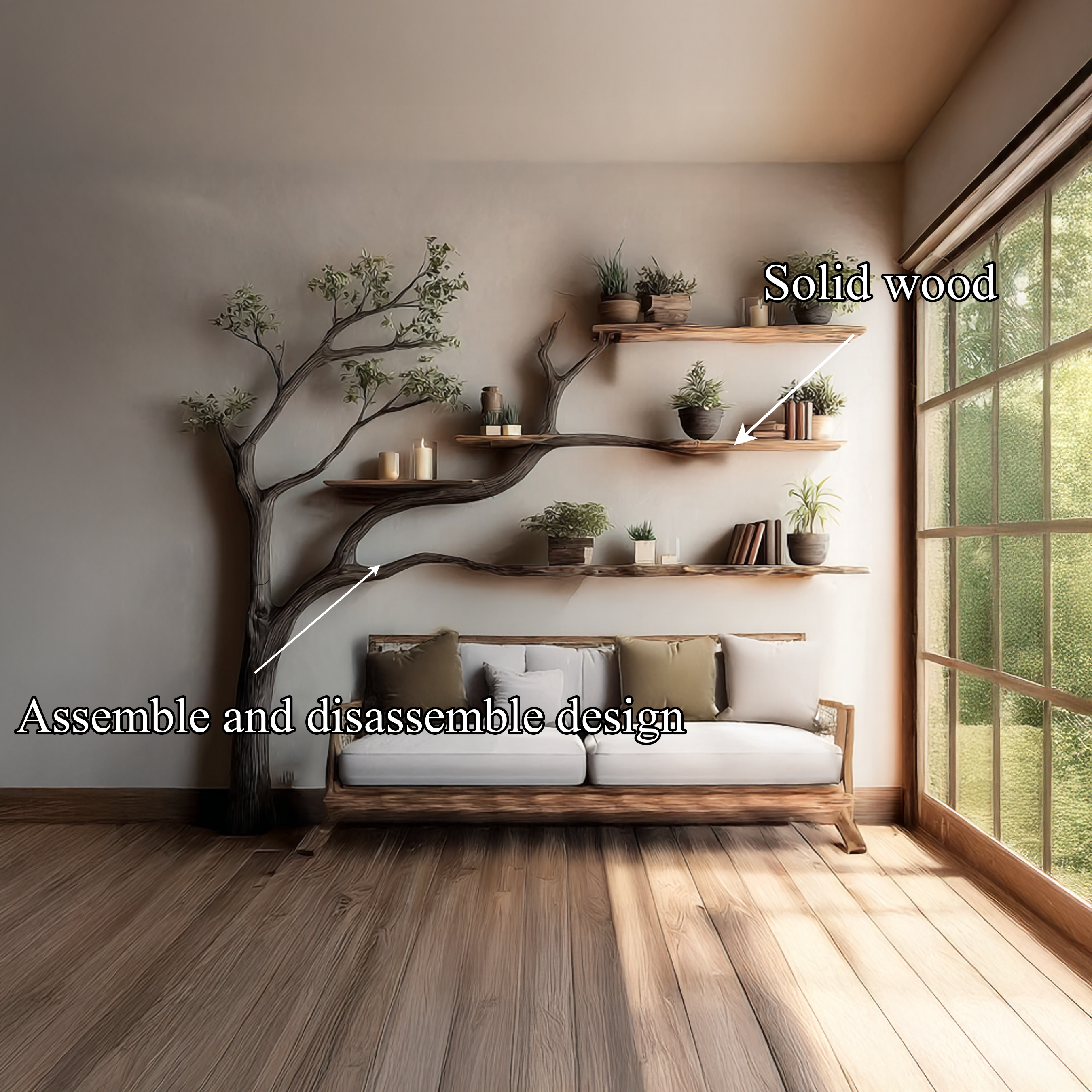 Rustic Branch Bookshelf Living Room Wall Organizer SINLSATB307