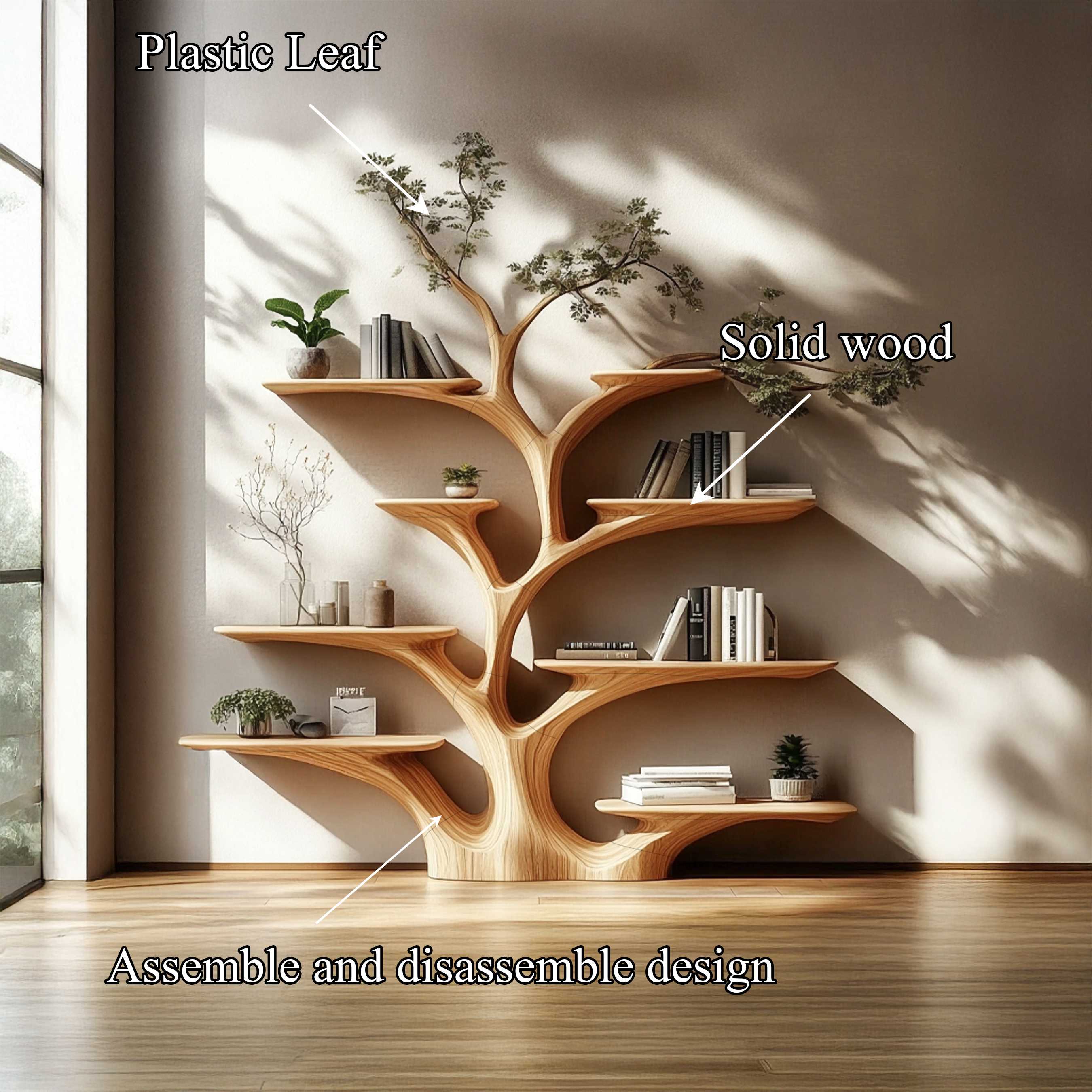 Tree Bookshelf Solid Wood Handmade Decor Home Gift Her SINLSATB499