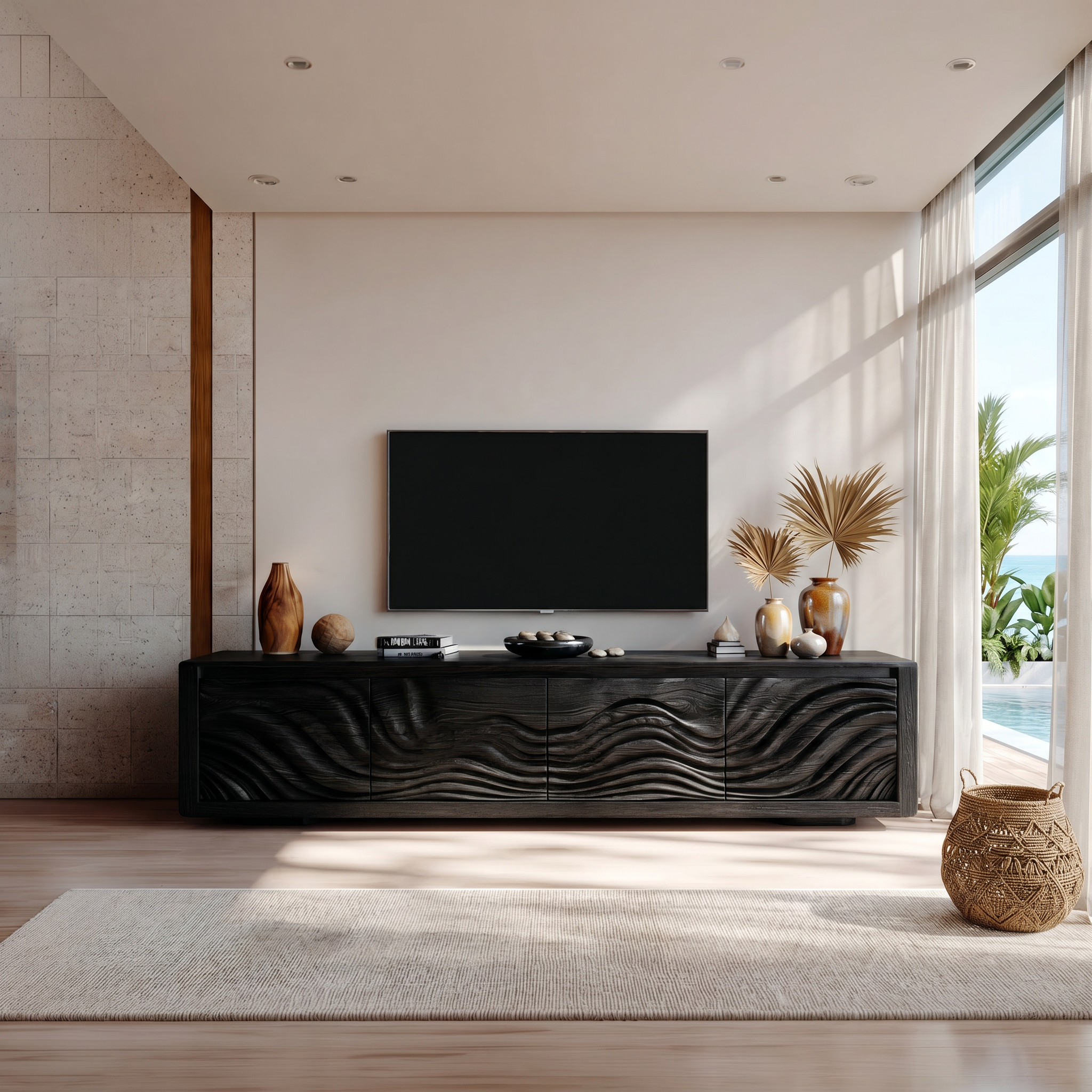 Organic Curved Media Console For Mediterranean Boho Interior SILDTTRTVC098