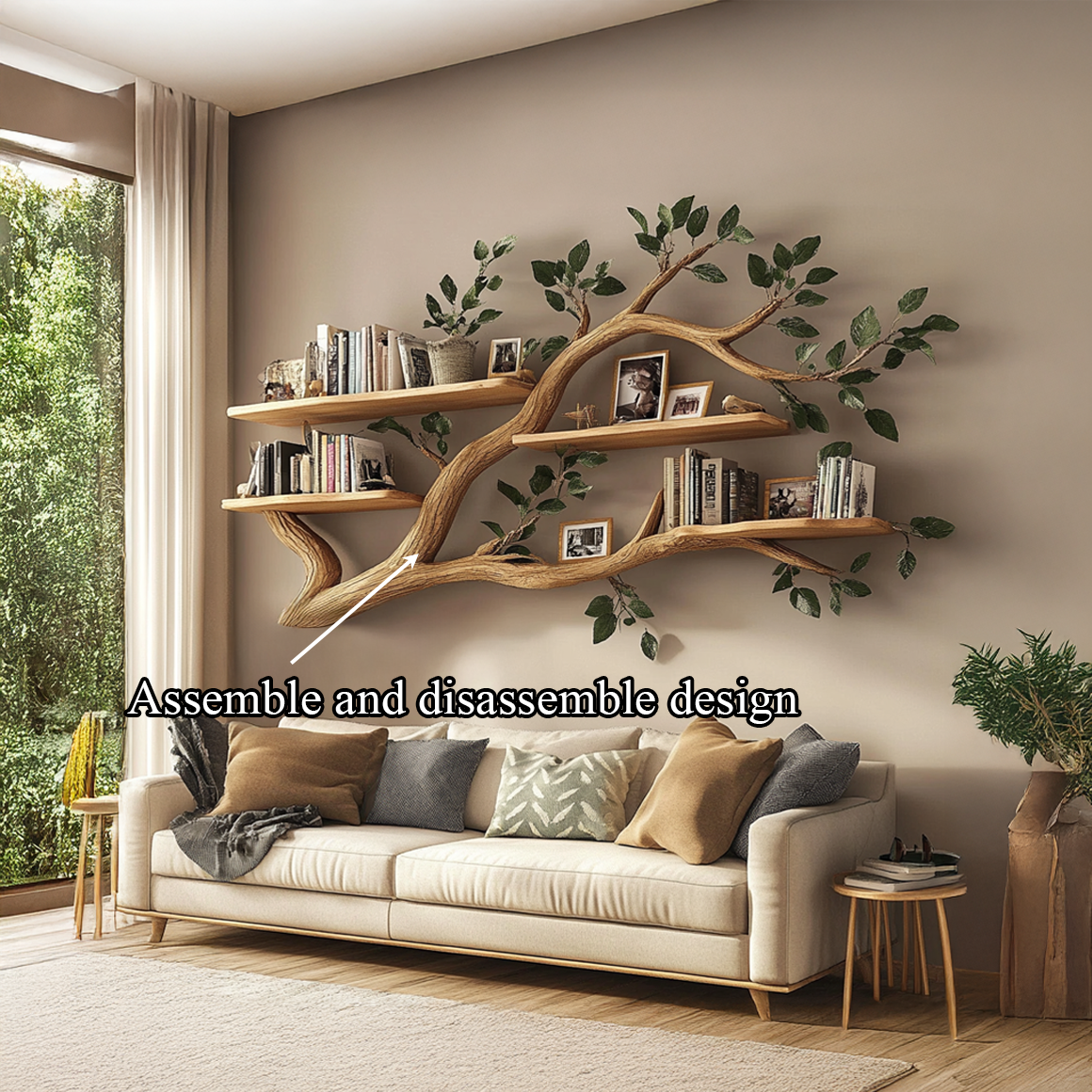 Rustic Wall Mounted Branch Bookshelf Living room SINLSATBS036